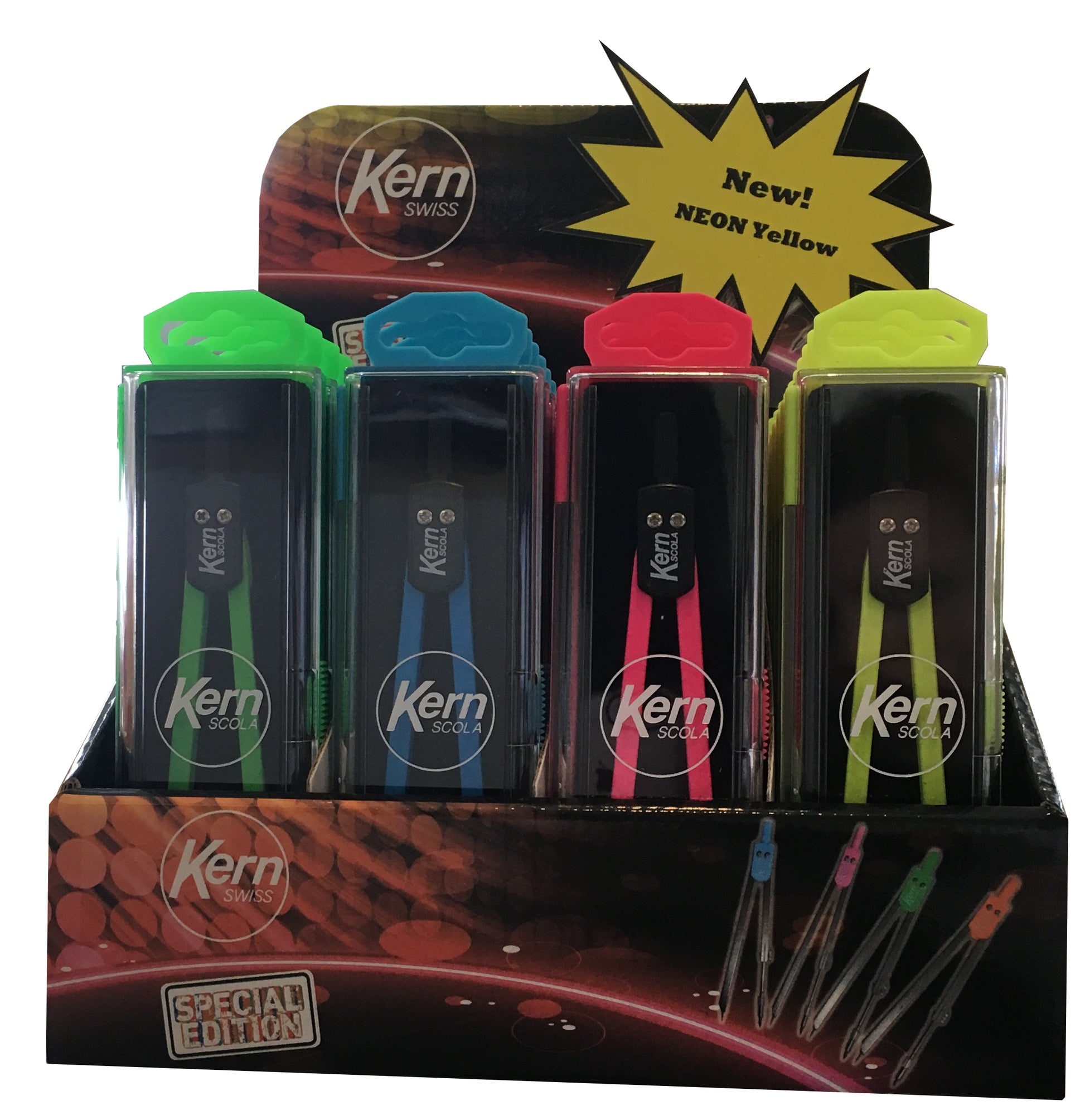 KERN Scola Neon Zirkel – Länge 135 mm, max. Kreis-Ø 30 cm, mit Minendose, pastell