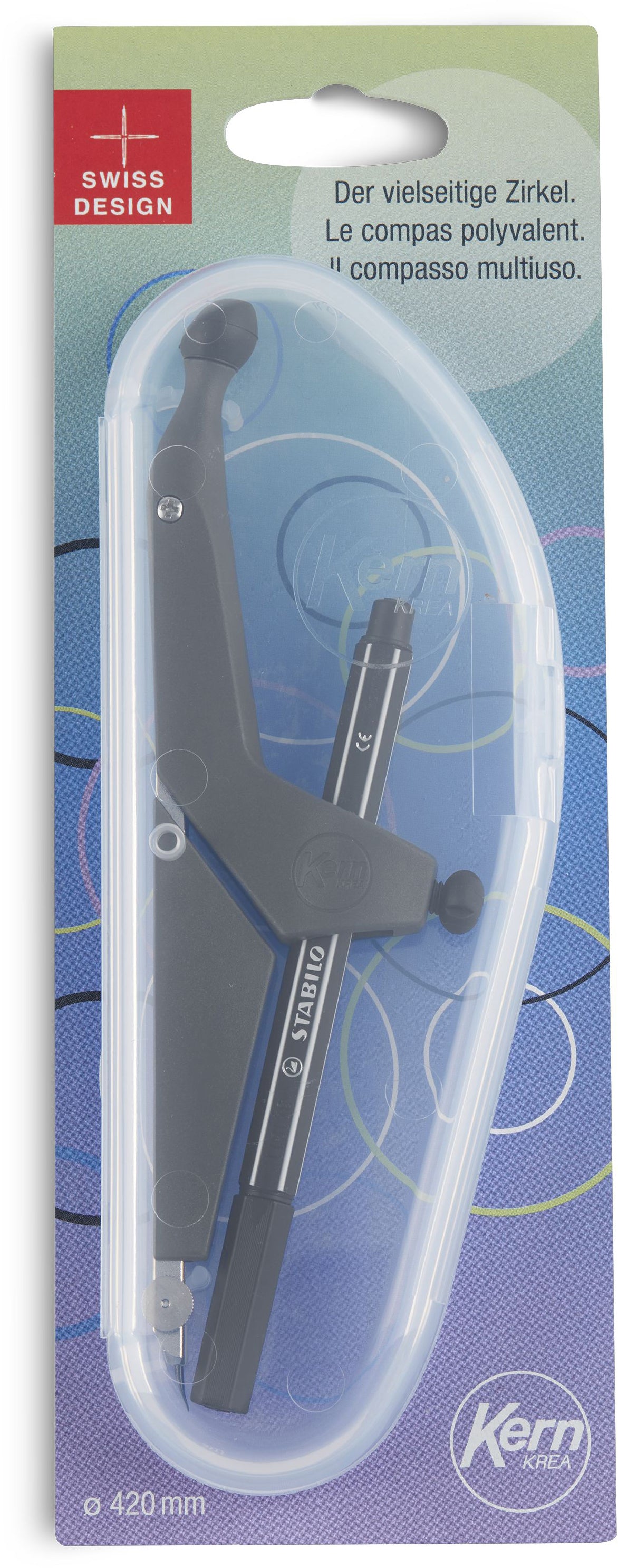 Kern Krea K22 Zirkel – Länge 220 mm, max. Kreis-Ø 42 cm, im Etui, mattschwarz