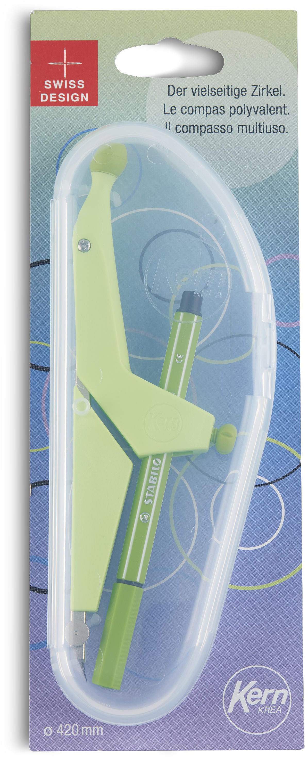 KERN Krea 22 K22 Zirkel – Länge 220 mm, max. Kreis-Ø 42 cm, im Etui, inkl. 1 STABILO point 68 Mini, lime