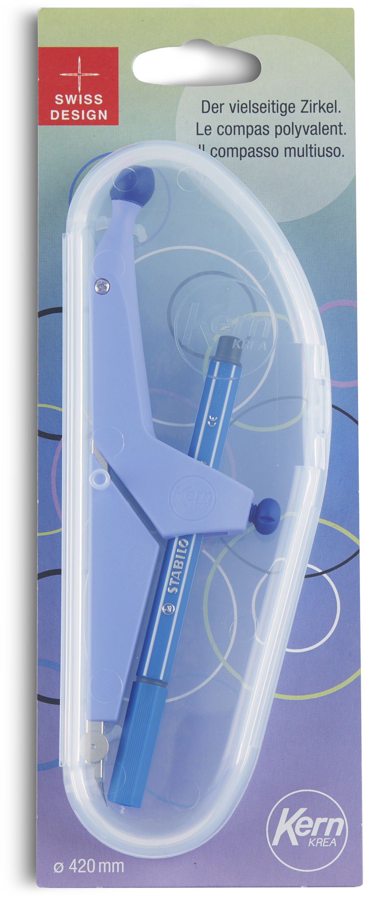 KERN Krea K22 Zirkel – Länge 220 mm, max. Kreis-Ø 42 cm, im Etui, ozeanblau