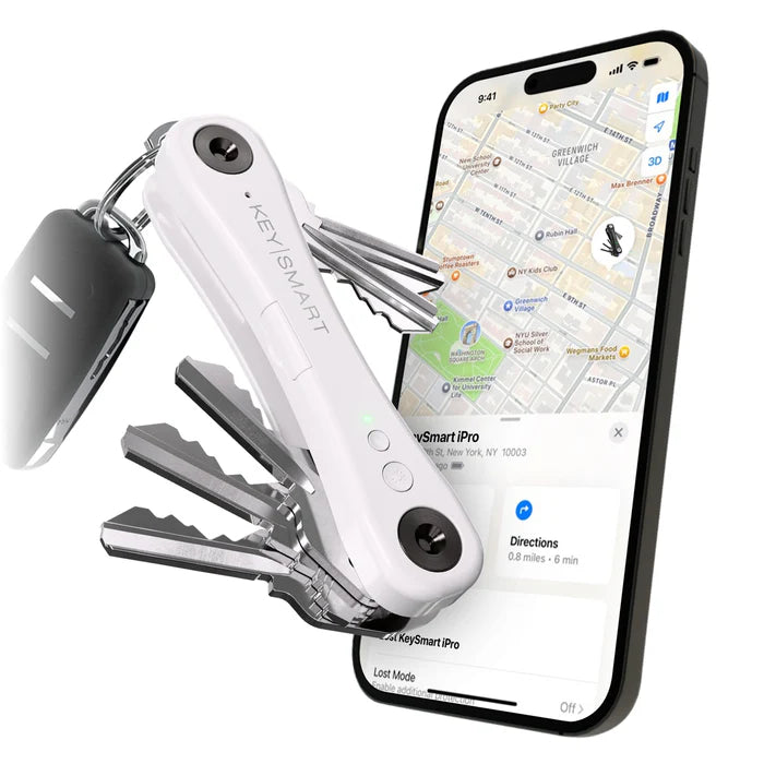 KeySmart AirTag-Schlüsselanhänger iPro V3 für Apple ‚Wo ist?‘ – Wiederaufladbar, bis zu 30 Tage, Weiss
