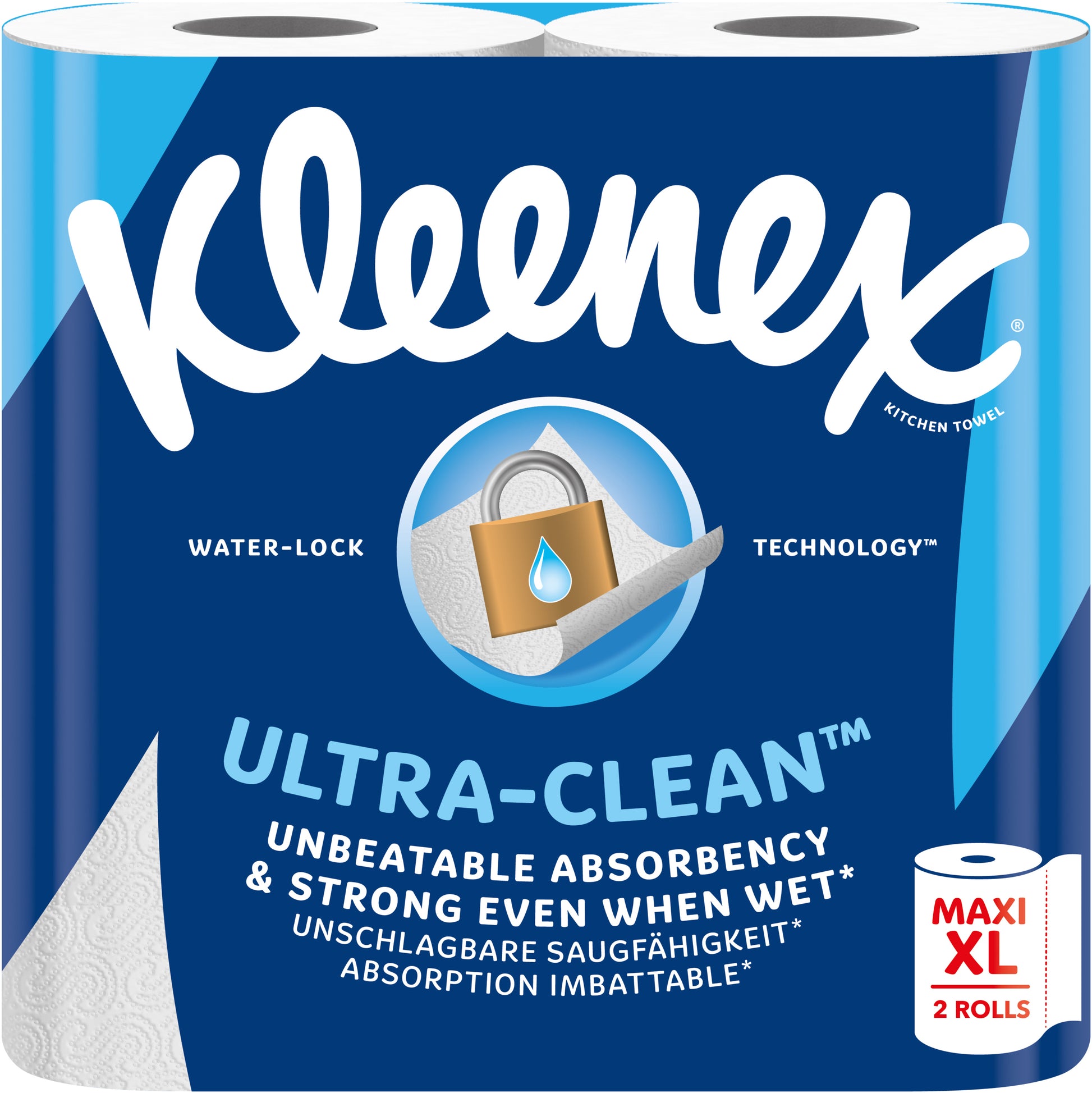 Kleenex Haushaltspapier – 250 × 230 mm – Rolle 74 Blatt – Pack 2 Rollen – FSC