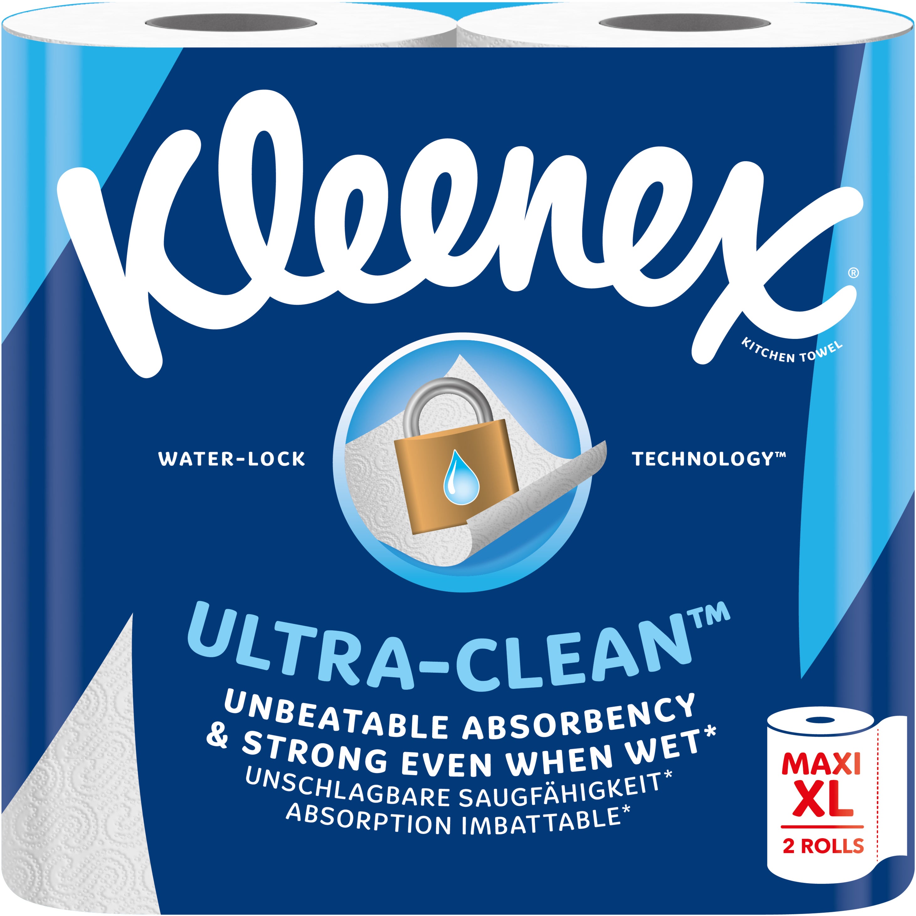 Kleenex Haushaltspapier – 250 × 230 mm – Rolle 74 Blatt – Pack 2 Rollen – FSC