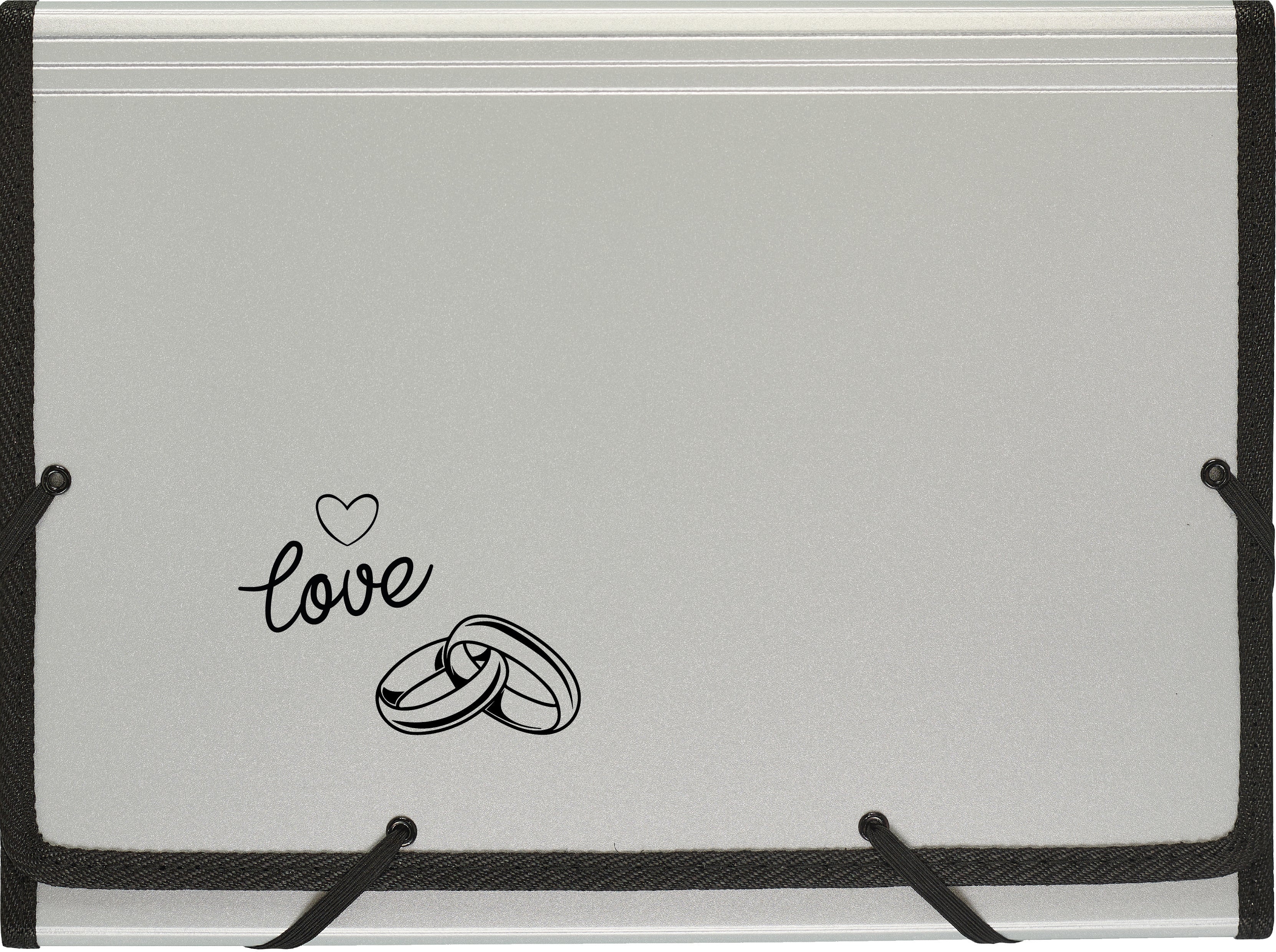 Kolma Fächermappe Wedding A4+ – 12 Fächer, Silber, Motiv 'Love', Füllhöhe 35 mm