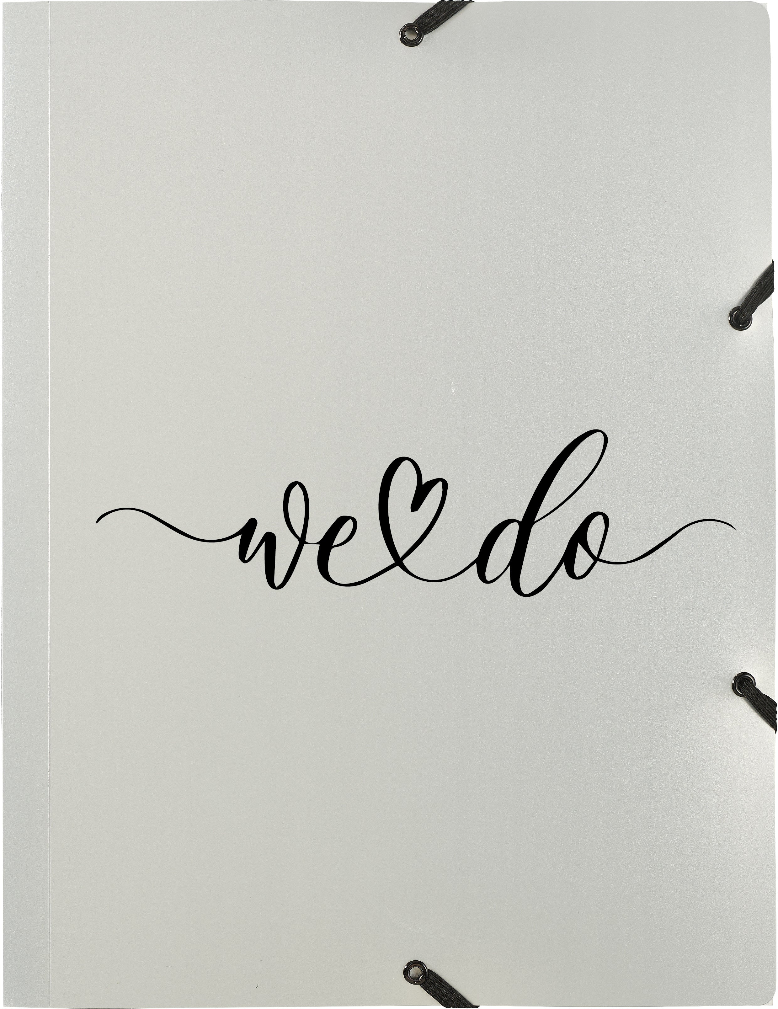 Kolma Gummibandmappe Wedding A4+ – silber, Perforation für Visitenkarten