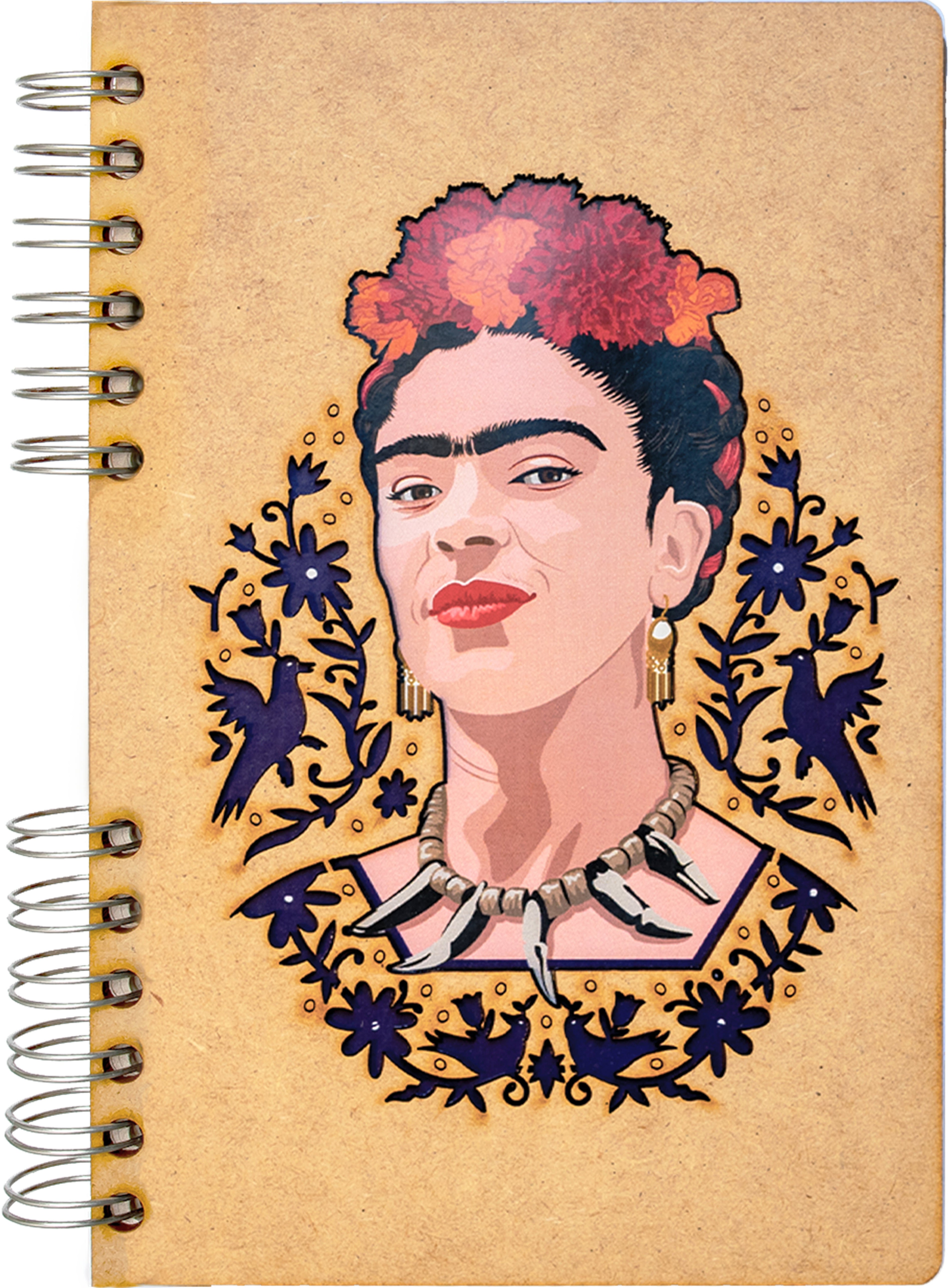 Komoni Frida Kahlo Notizbuch – A5 – blanko – Holzdeckel, nachfüllbar, FSC