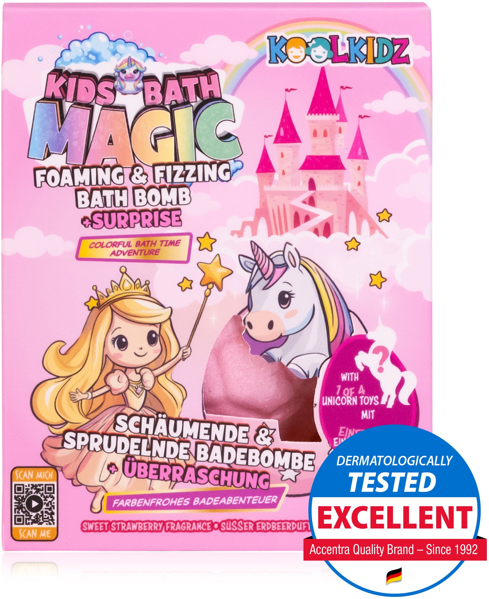 Koolkidz Badebombe – schäumend, Erdbeerduft – Einhorn