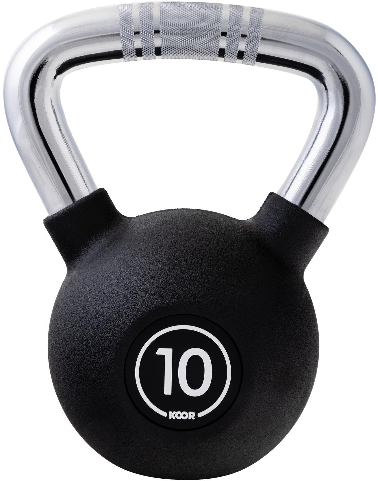KOOR Kettlebell Standard, F02632, 16,0 cm × 16,0 cm × 24,5 cm, Vinyl, verchromt, Schwarz, 10 kg – 1 Stück