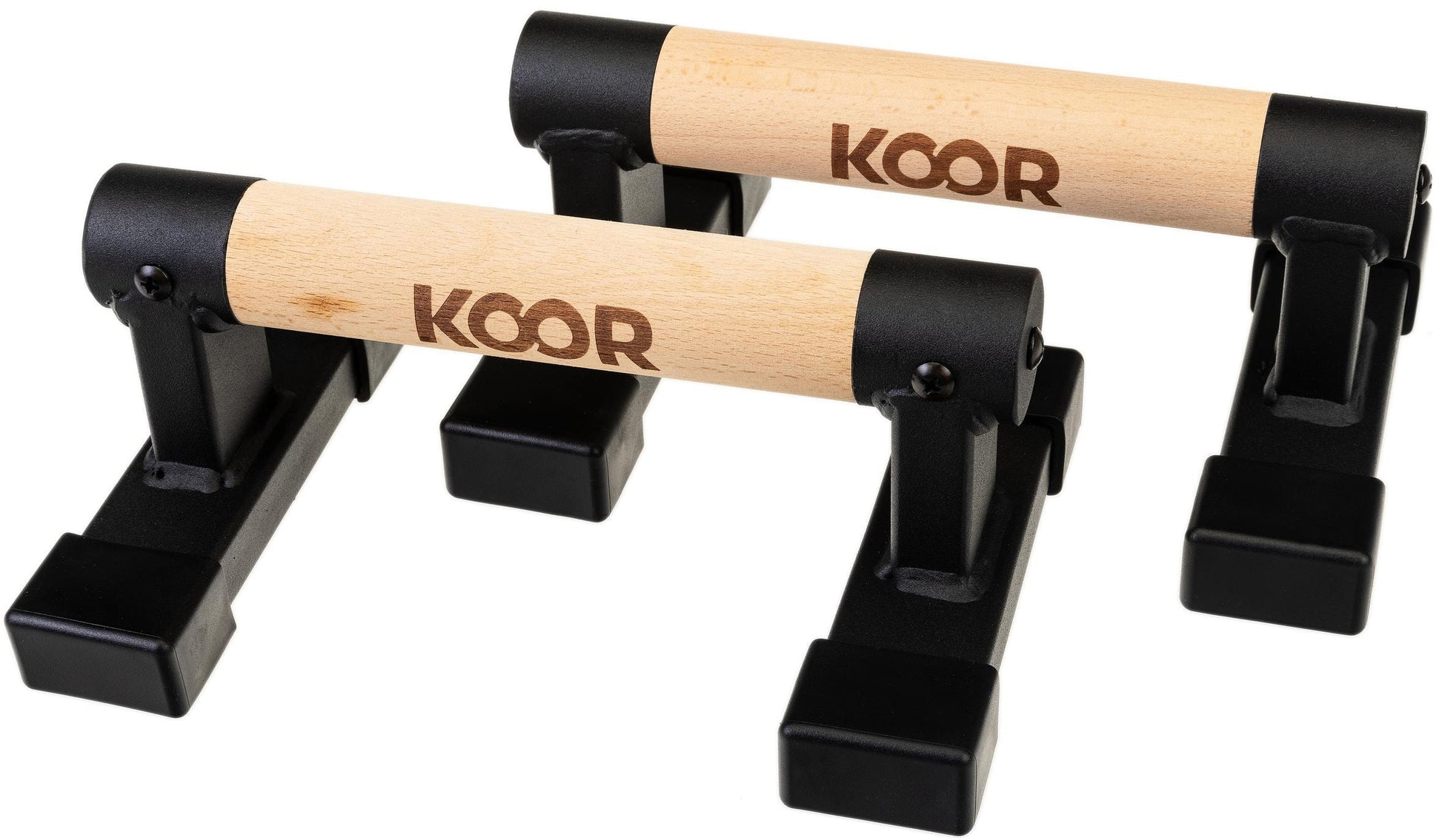 KOOR Liegestützgriffe F02709, 24 × 16 × 10 cm, 500 kg – Hellbraun, Birke/Stahl – 2er-Set