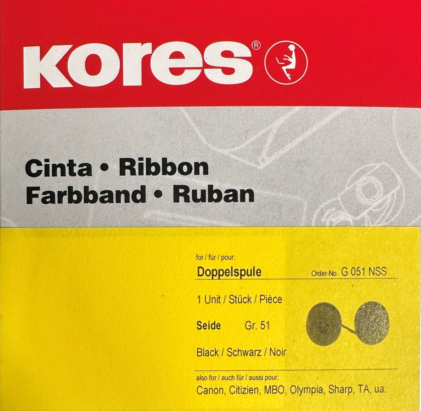 Kores Farbband – schwarz/rot – Textil, 13 mm × 6 m – für Adler und andere