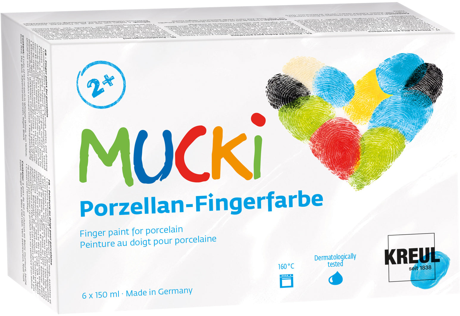 Kreul Mucki Fingerfarben – 6 Farben – 6×150 ml (900 ml) – für Porzellan, Geschirr
