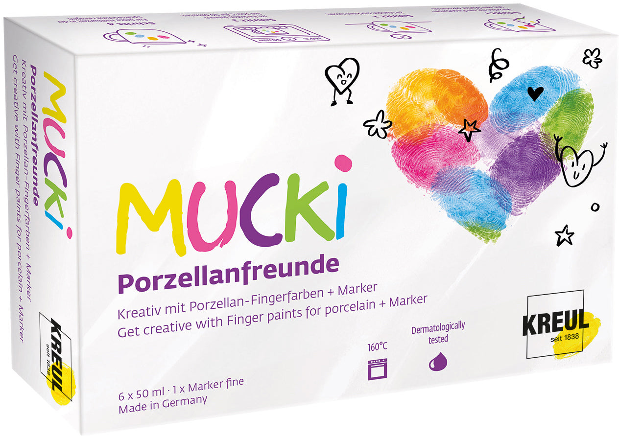 Kreul Mucki Porzellan-Fingerfarben – Mehrfarbig – 6 Farben – 6×50 ml (300 ml)