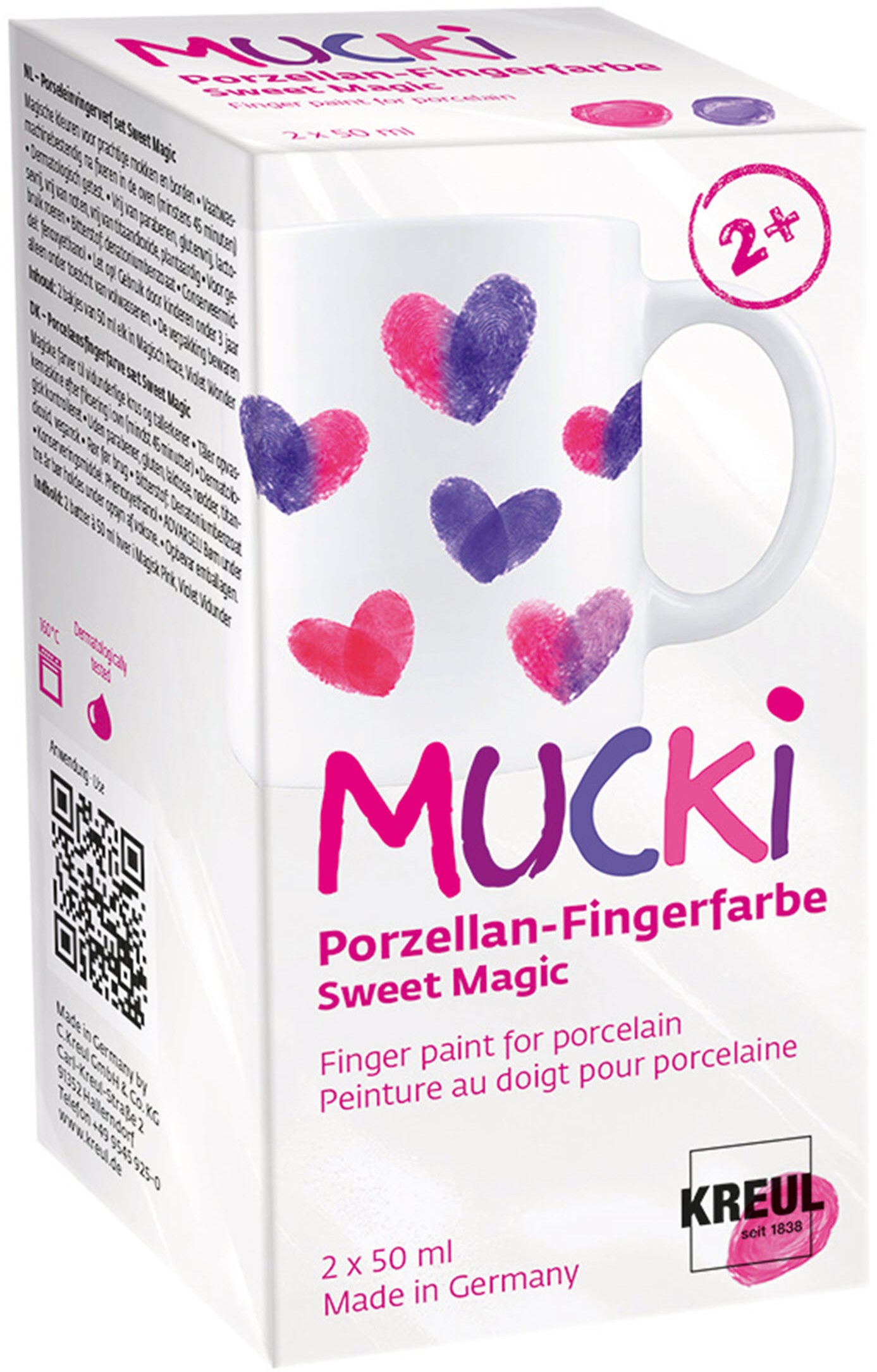 Kreul MUCKI Porzellan-Fingerfarbe – 2×50 ml (100 ml) – für Porzellan, Tassen, Teller