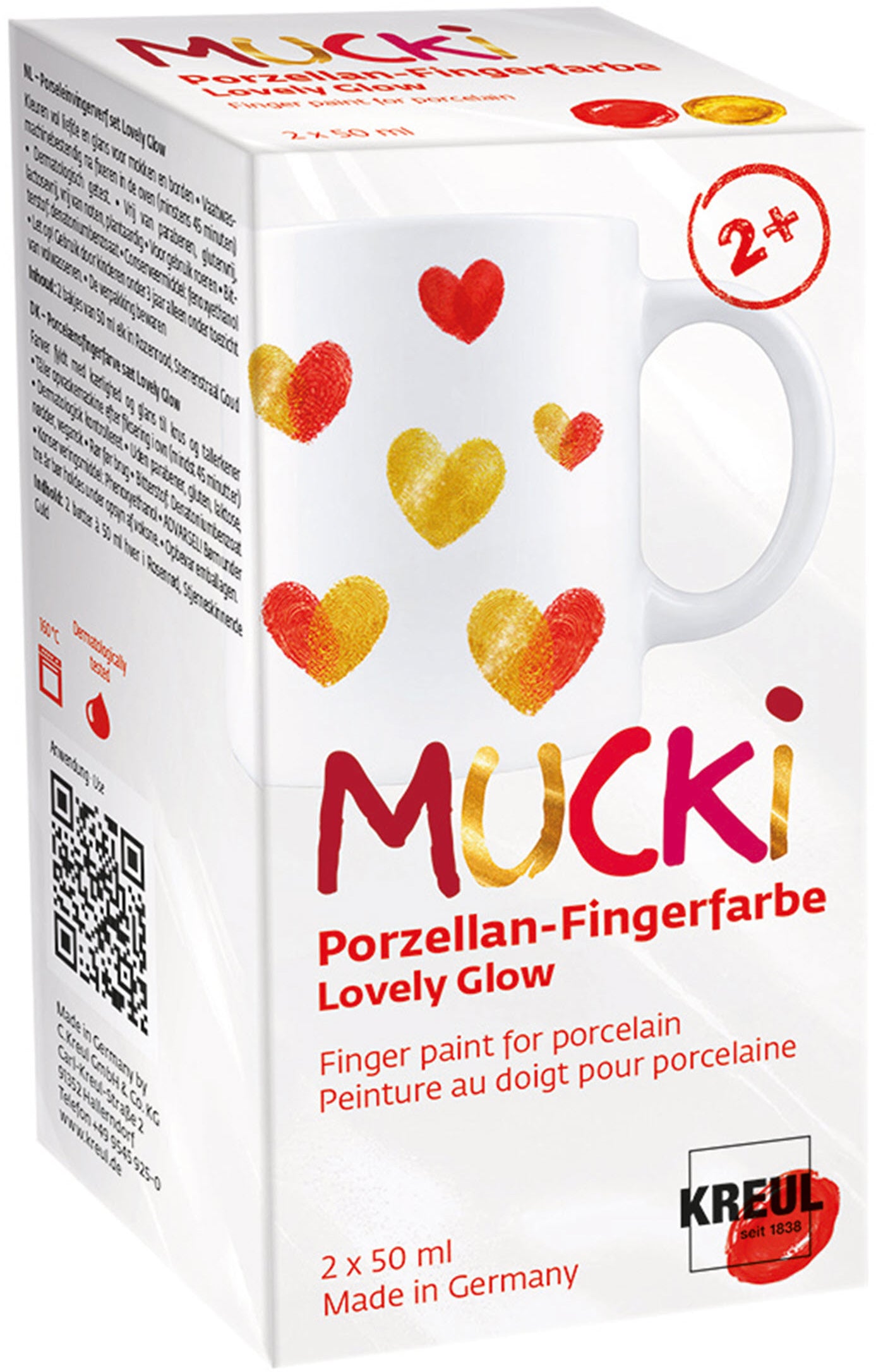 Kreul Mucki Porzellan-Fingerfarbe – Rosenrot/Sternengold, Glitter – 2×50 ml (100 ml) – für Porzellan