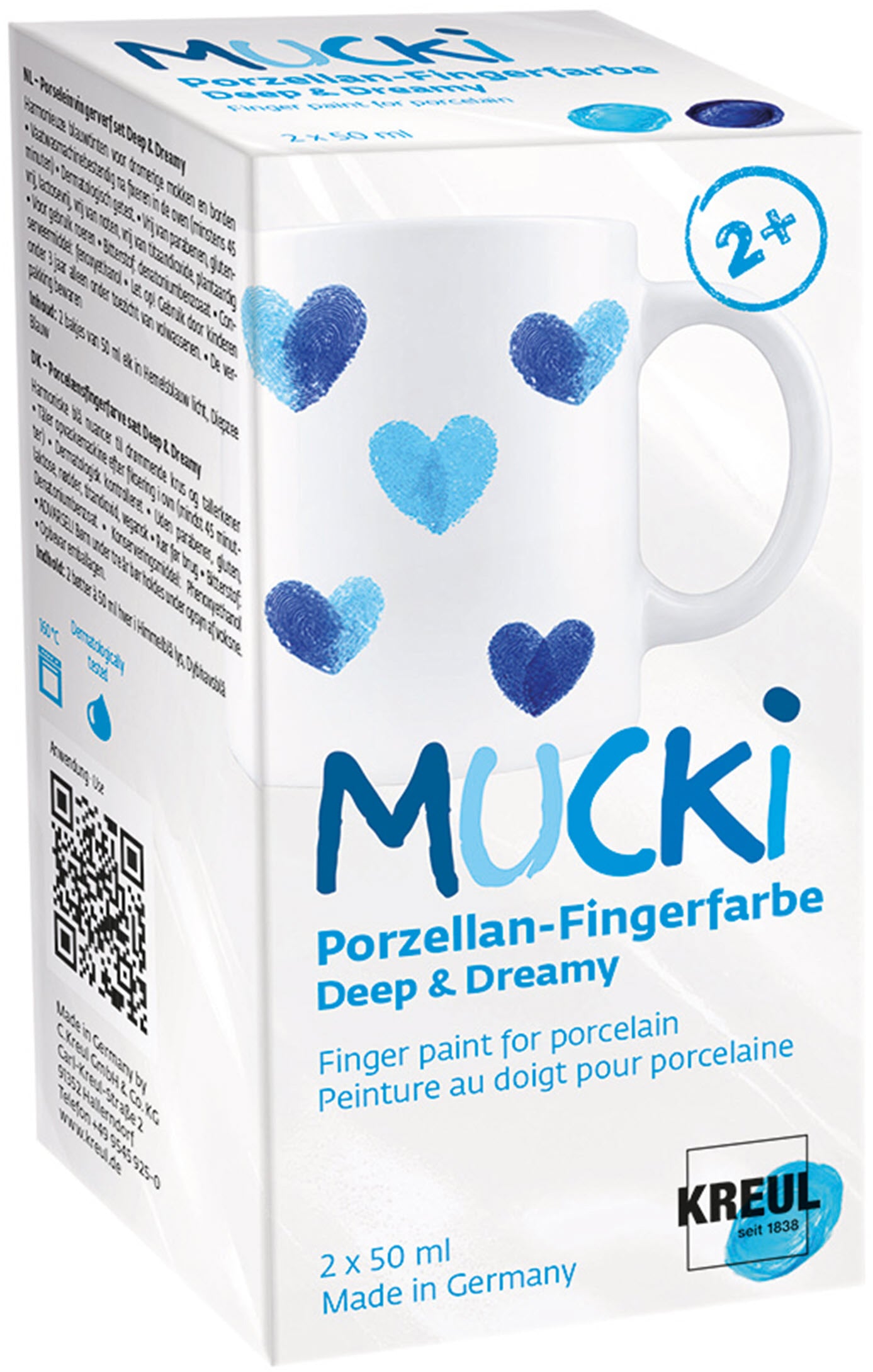 Kreul Mucki Fingerfarben – Blautöne – 2 Farben 2×50 ml (100 ml) – für Porzellan
