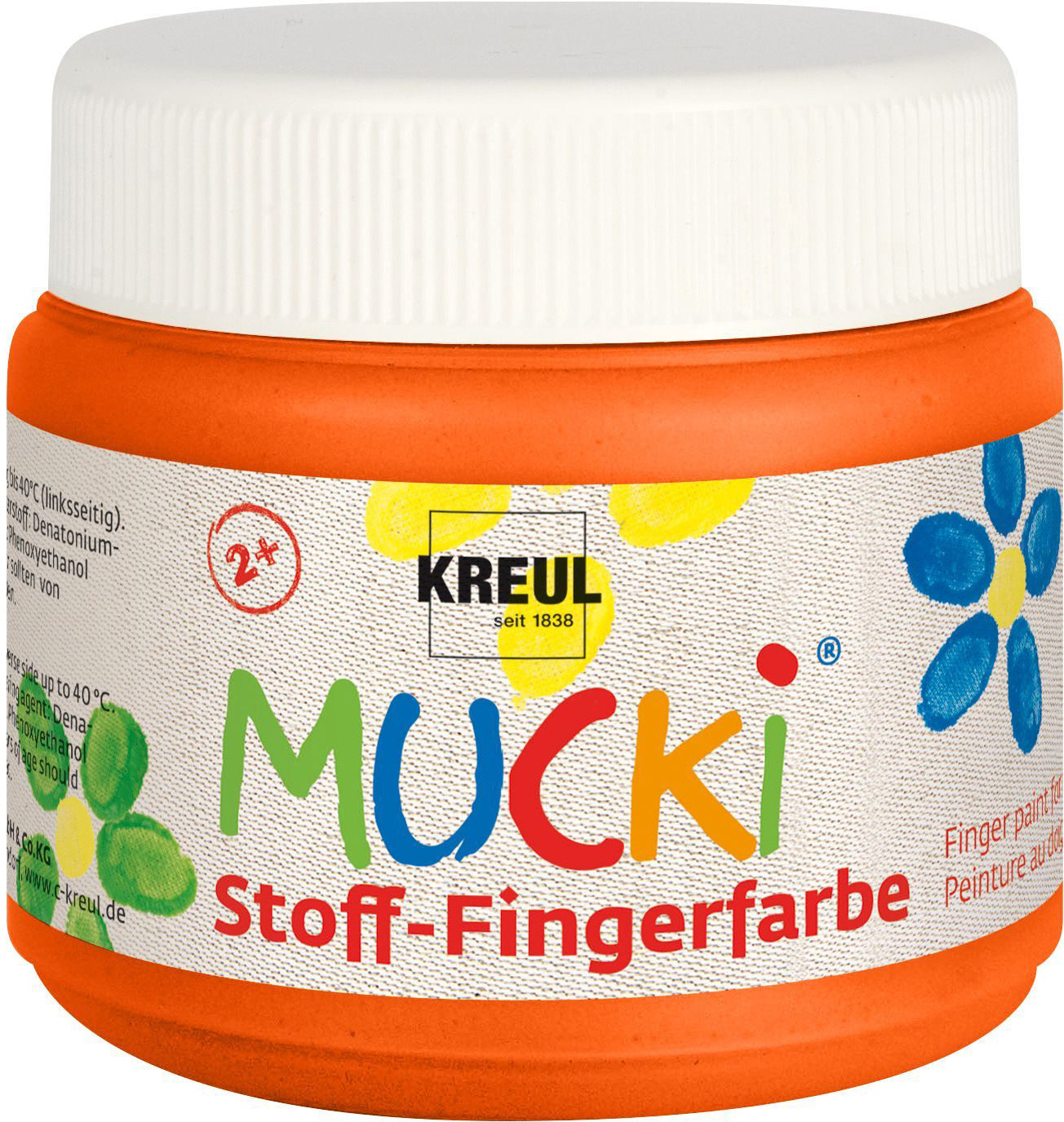 Kreul MUCKI Stoff-Fingerfarbe, ab 2 Jahren – Orange, wasserbasiert – für Textilien