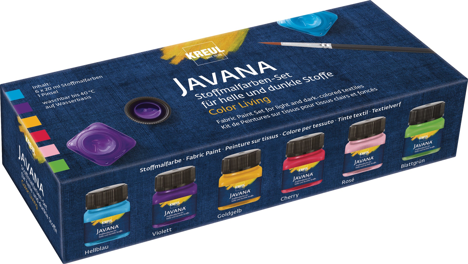 Kreul JAVANA Color Living Textilfarbe – 6er-Set – für Textilien
