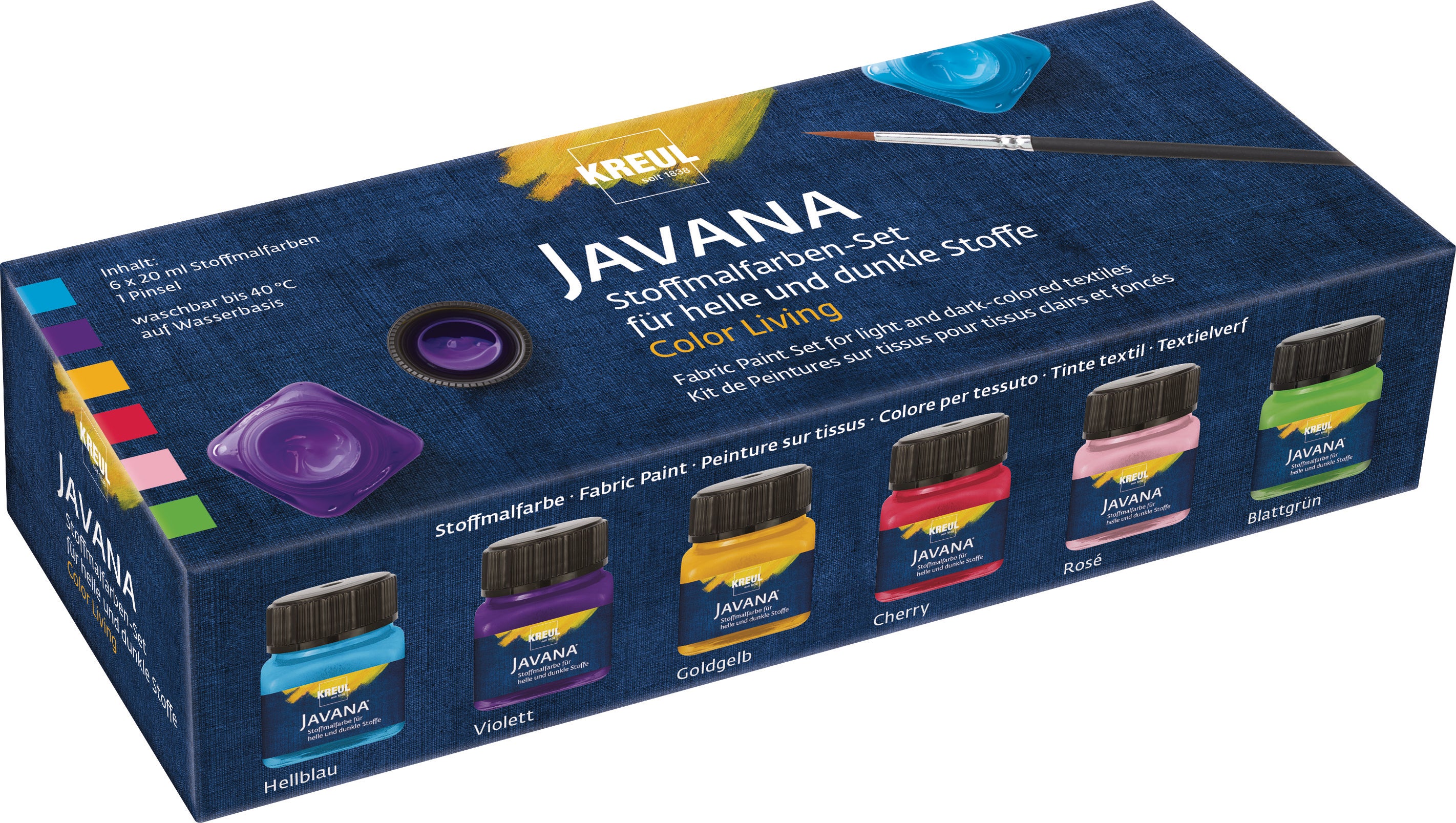 Kreul JAVANA Color Living Textilfarbe – 6er-Set – für Textilien