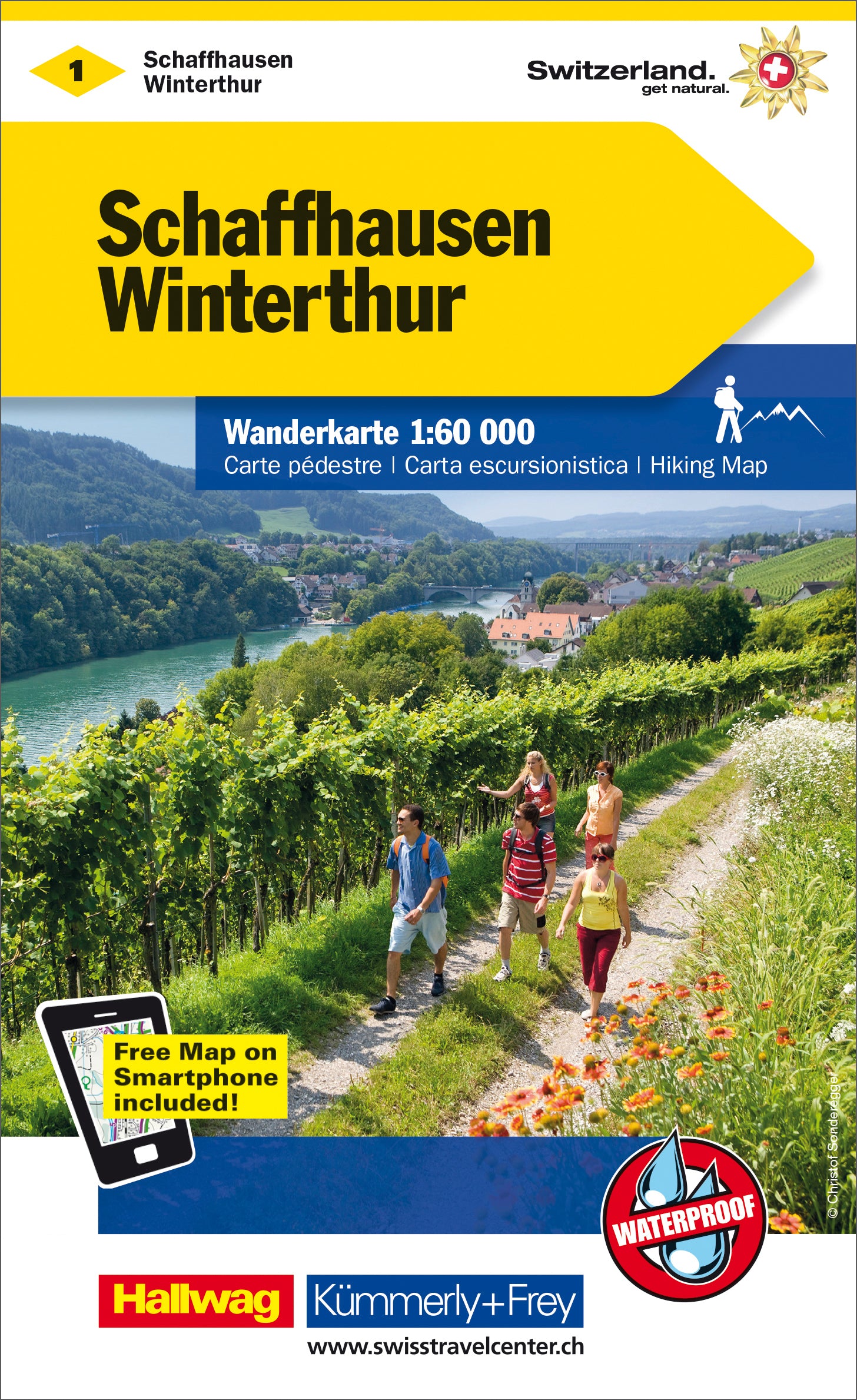 Hallwag Kümmerly+Frey Wanderkarte Schaffhausen-Winterthur – 1:60'000 – wasser- und reissfest – 202×34×126 mm
