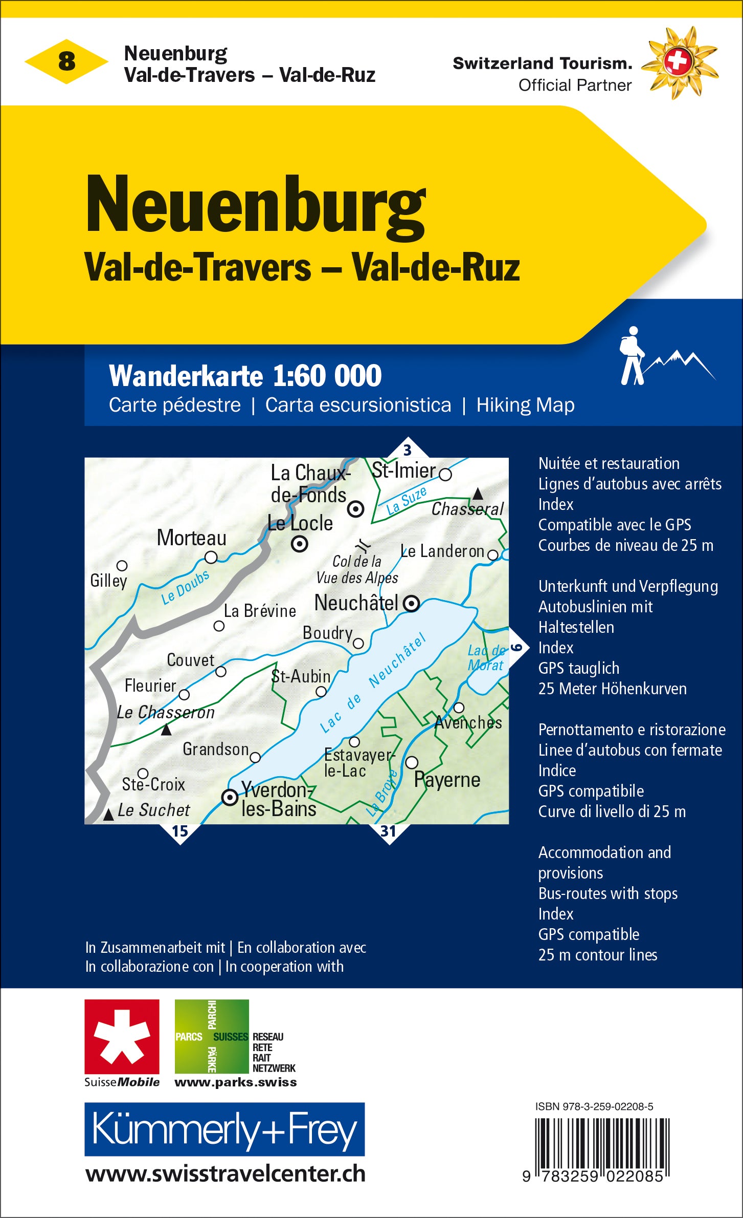 Hallwag Kümmerly+Frey KÜMMERLY+FREY – Wanderkarte Neuenburg-Val de Travers/Ruz – 1:60'000 – 125×18×200 mm