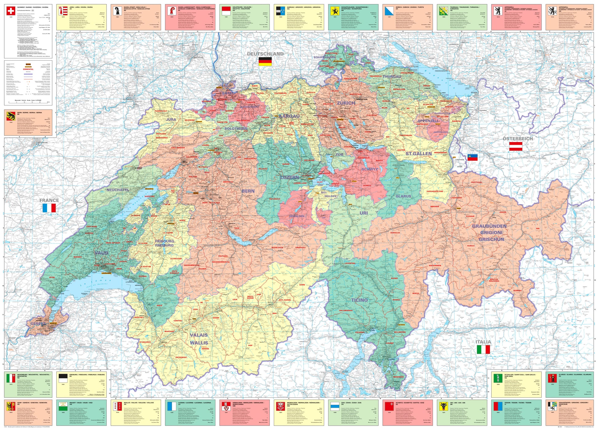 Hallwag Kümmerly+Frey Plano Postleitzahlenkarte Schweiz – 139 × 99 cm, Massstab 1:275'000
