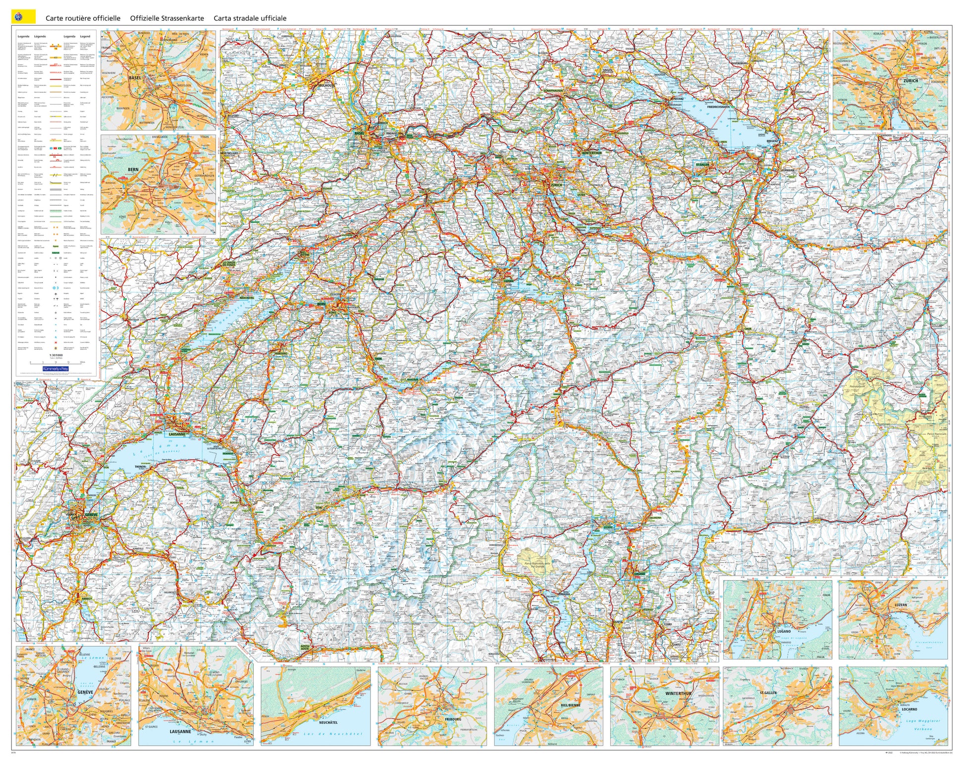 Hallwag Kümmerly+Frey Poster – 126 × 99,6 cm – Massstab 1:301'000