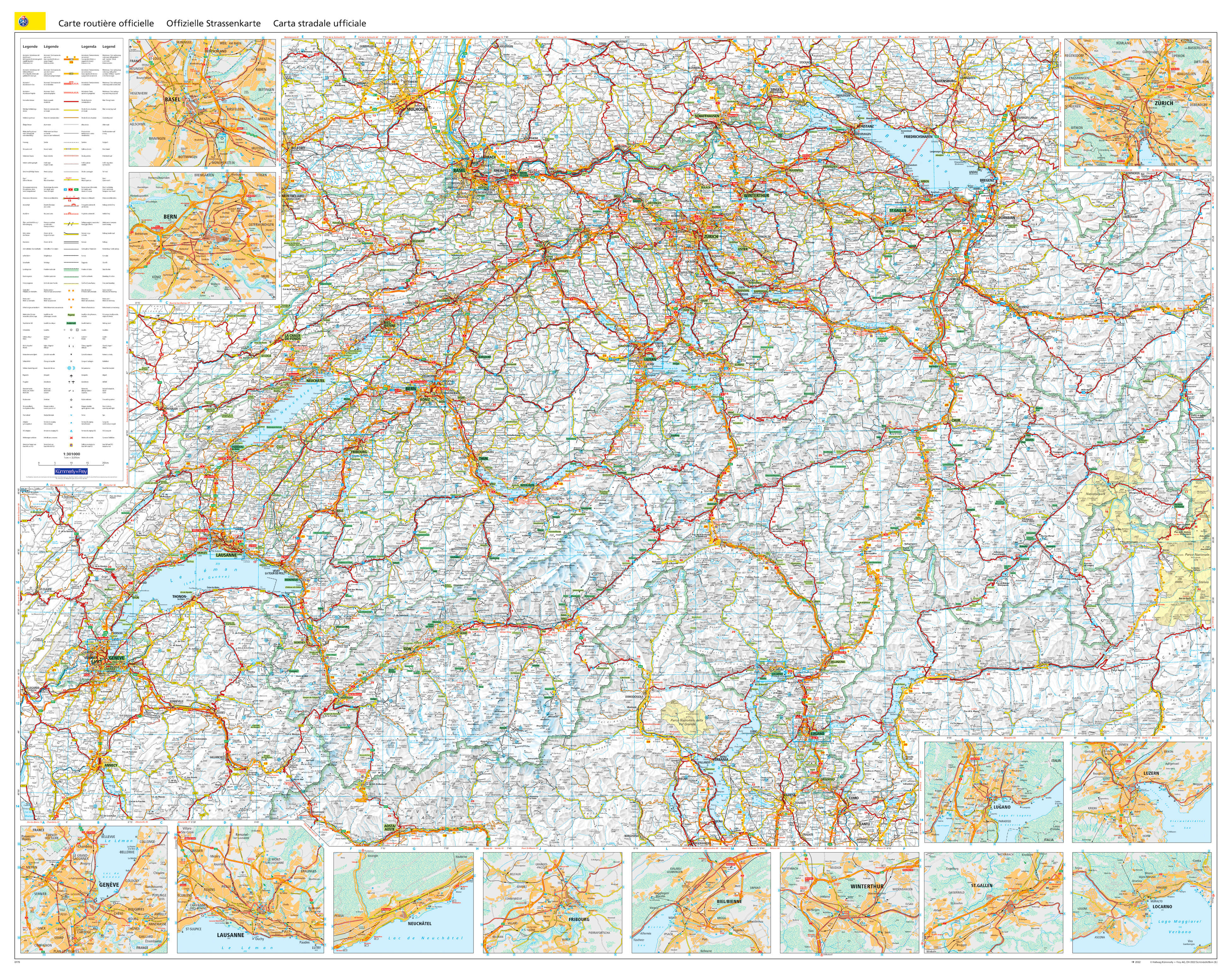 Hallwag Kümmerly+Frey Poster – 126 × 99,6 cm – Massstab 1:301'000
