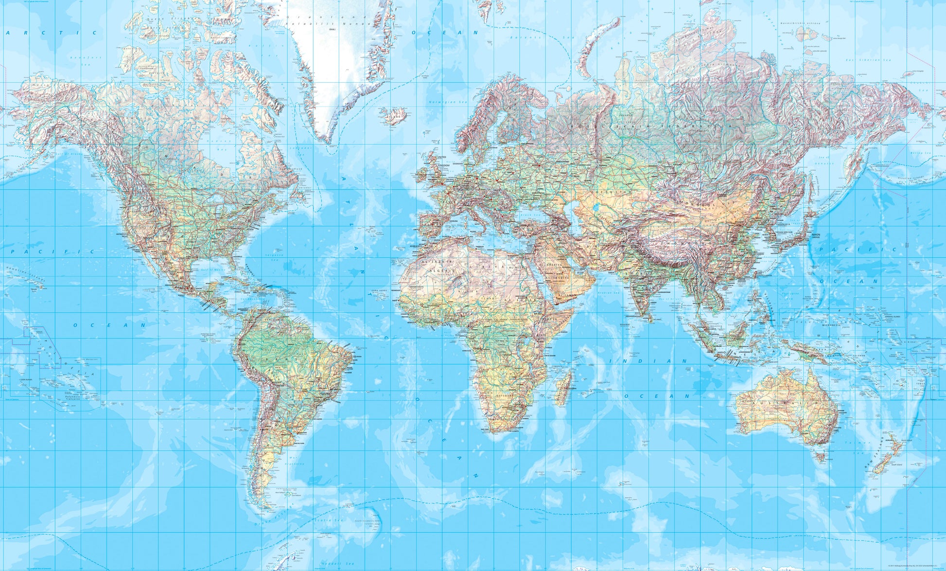 Hallwag Kümmerly+Frey KÜMMERLY+FREY Weltkarte Plano – 2'020 × 1'230 mm – Physikalisch – Massstab 1:20 Mio.