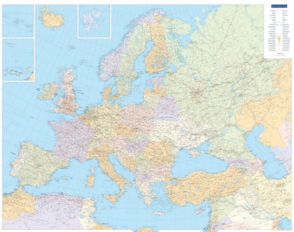 Hallwag Kümmerly+Frey Europa Planokarte – 100 × 126 cm, politisch, Massstab 1:4,5 Mio.