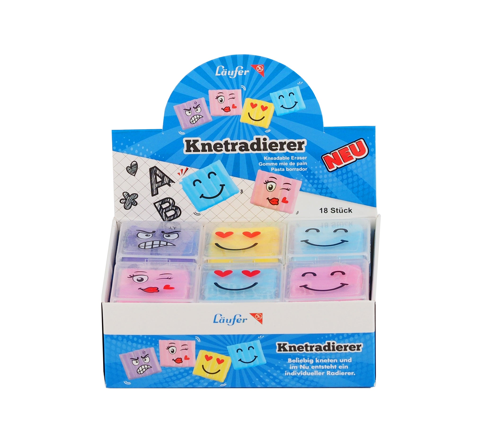 Läufer Knetradierer Smiley 12417 – für Kohle & Kreide, knetbar, 43 × 37 × 19 mm, farbig sortiert