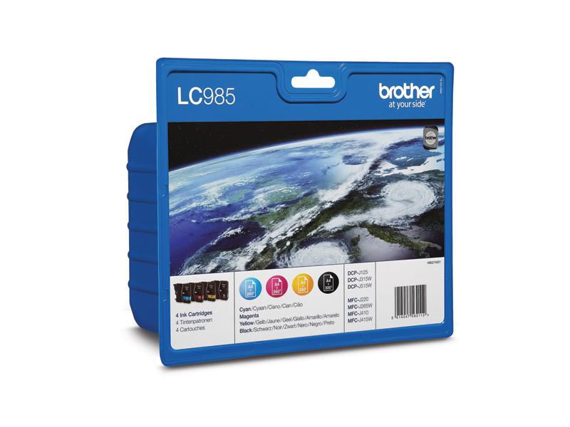 Brother Tintenpatronen-Multipack LC985, CMYK, 4er-Pack, Original – für MFC-J265W, MFC-J410, MFC-J415W und andere