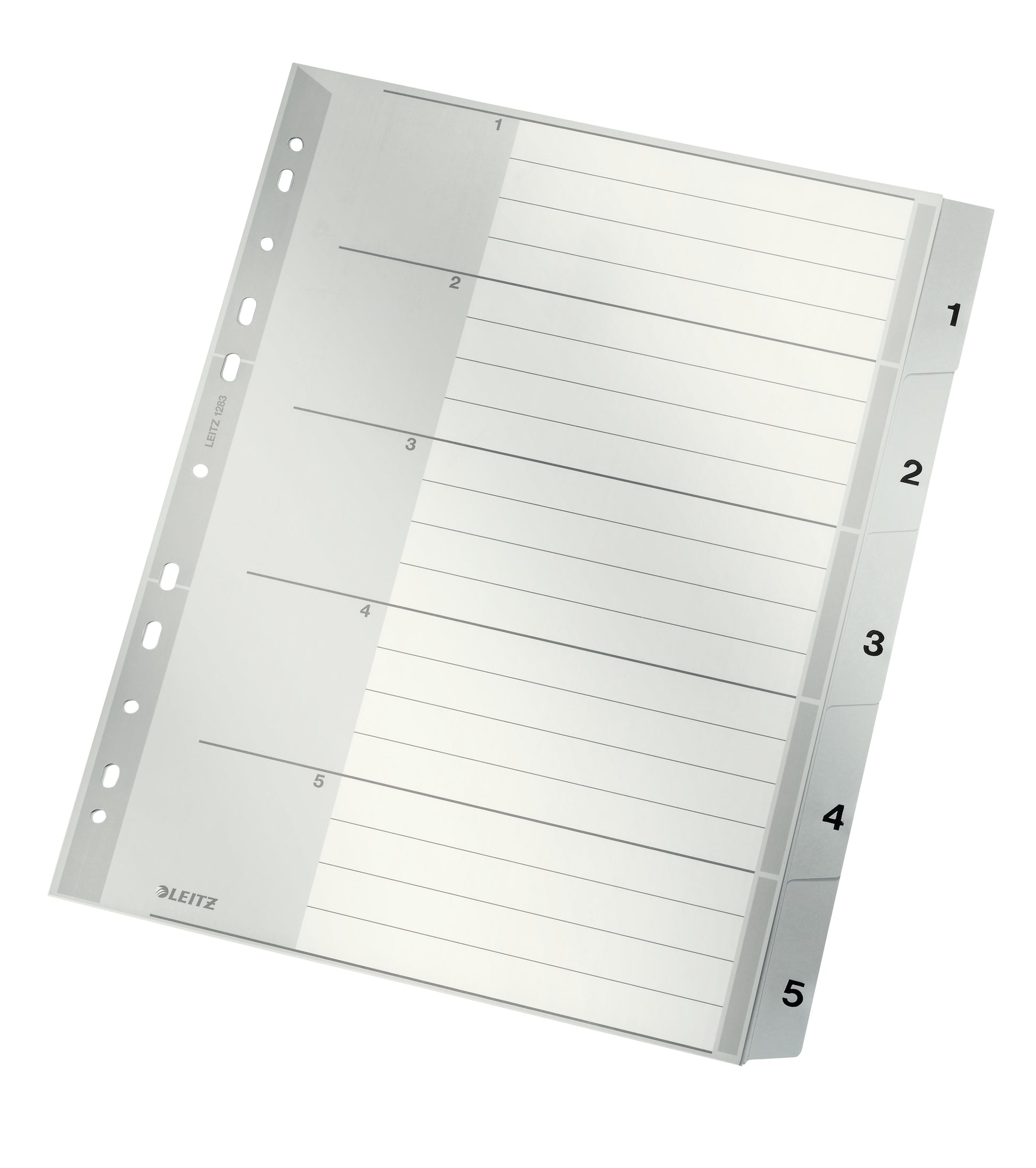 Leitz Register A4+ Überbreit – Nummeriert 1–5, PP Grau, Beschriftbares Deckblatt