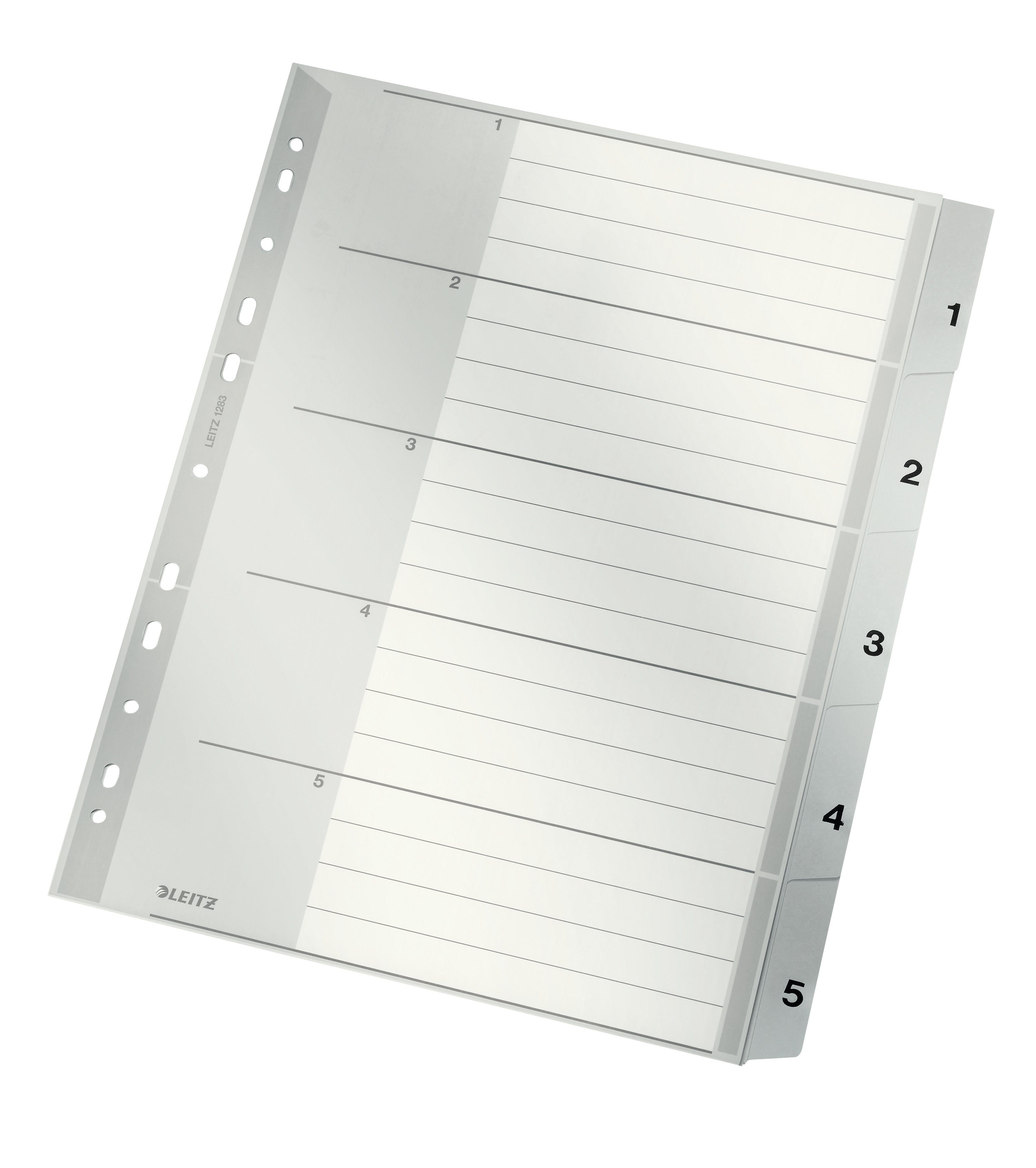 Leitz Register A4+ Überbreit – Nummeriert 1–5, PP Grau, Beschriftbares Deckblatt