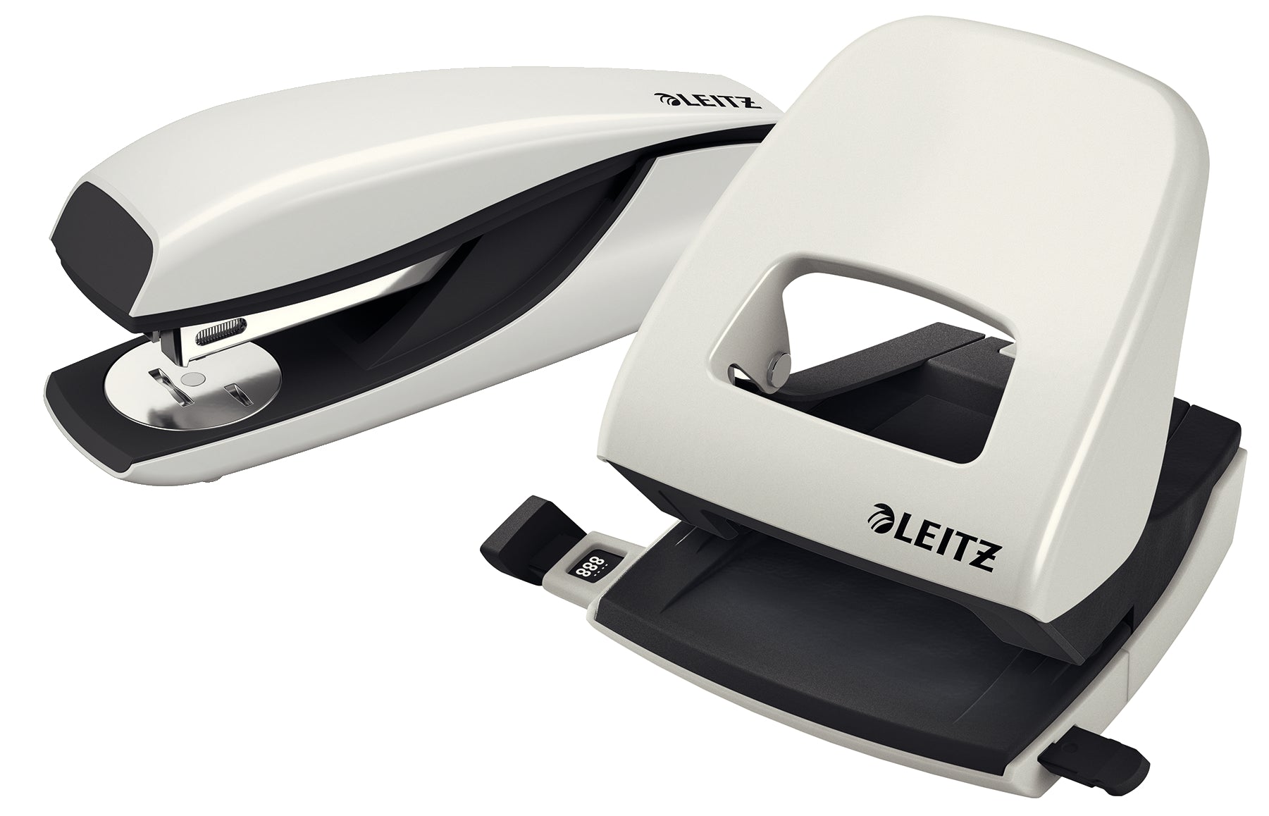 Leitz Heftgerät- & Locher-Set WOW 5095 – Heften/Lochen: 30/30 Blatt, für 24/6 und 26/6 – weiss – Metall