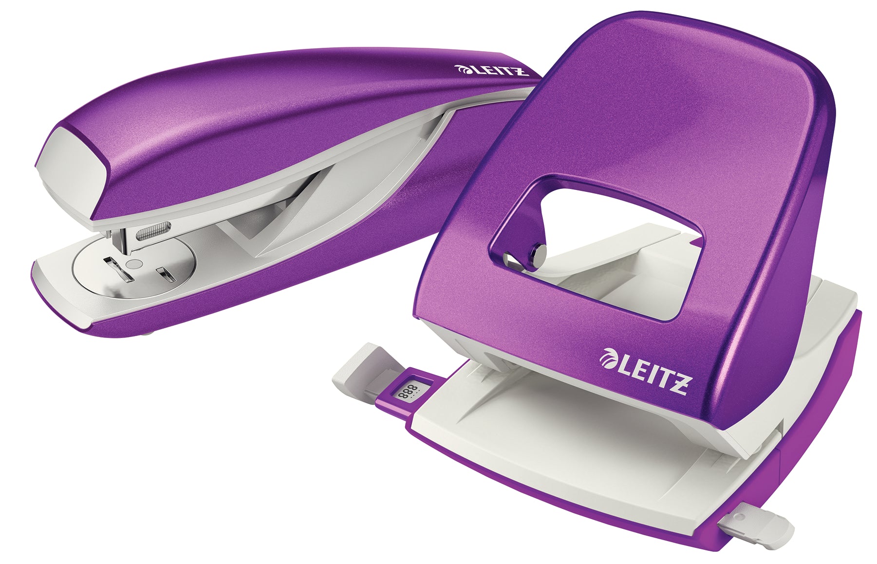 Leitz Heftgerät- & Locher-Set WOW – Heft/Loch: 30/30 Blatt, für 24/6 und 26/6 – violett – Metall