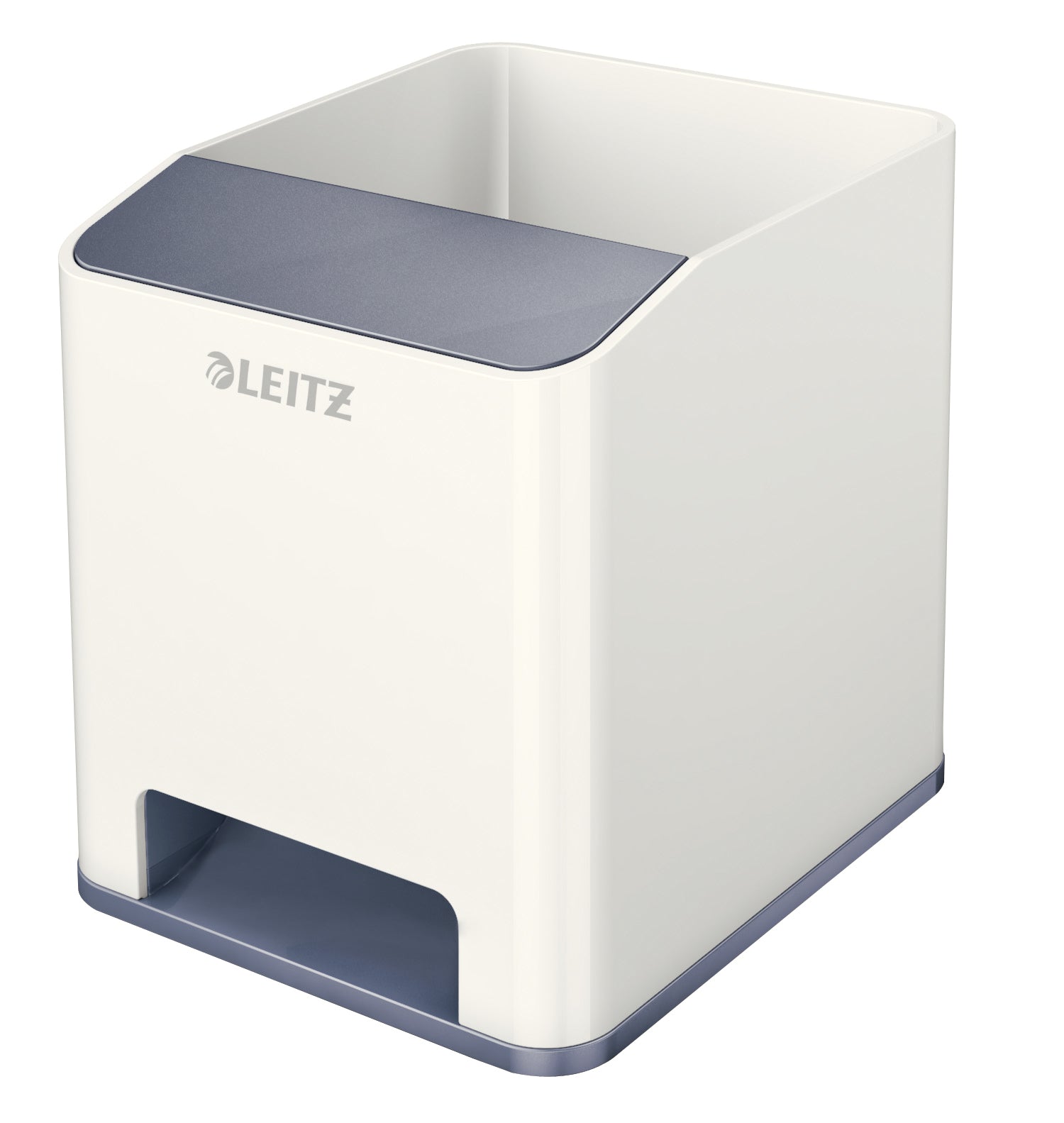 Leitz WOW 53631001 Stifteköcher – 2 Fächer, mit Smartphone-Fach, Soundverstärkung, Weiss, Polystyrol (PS)
