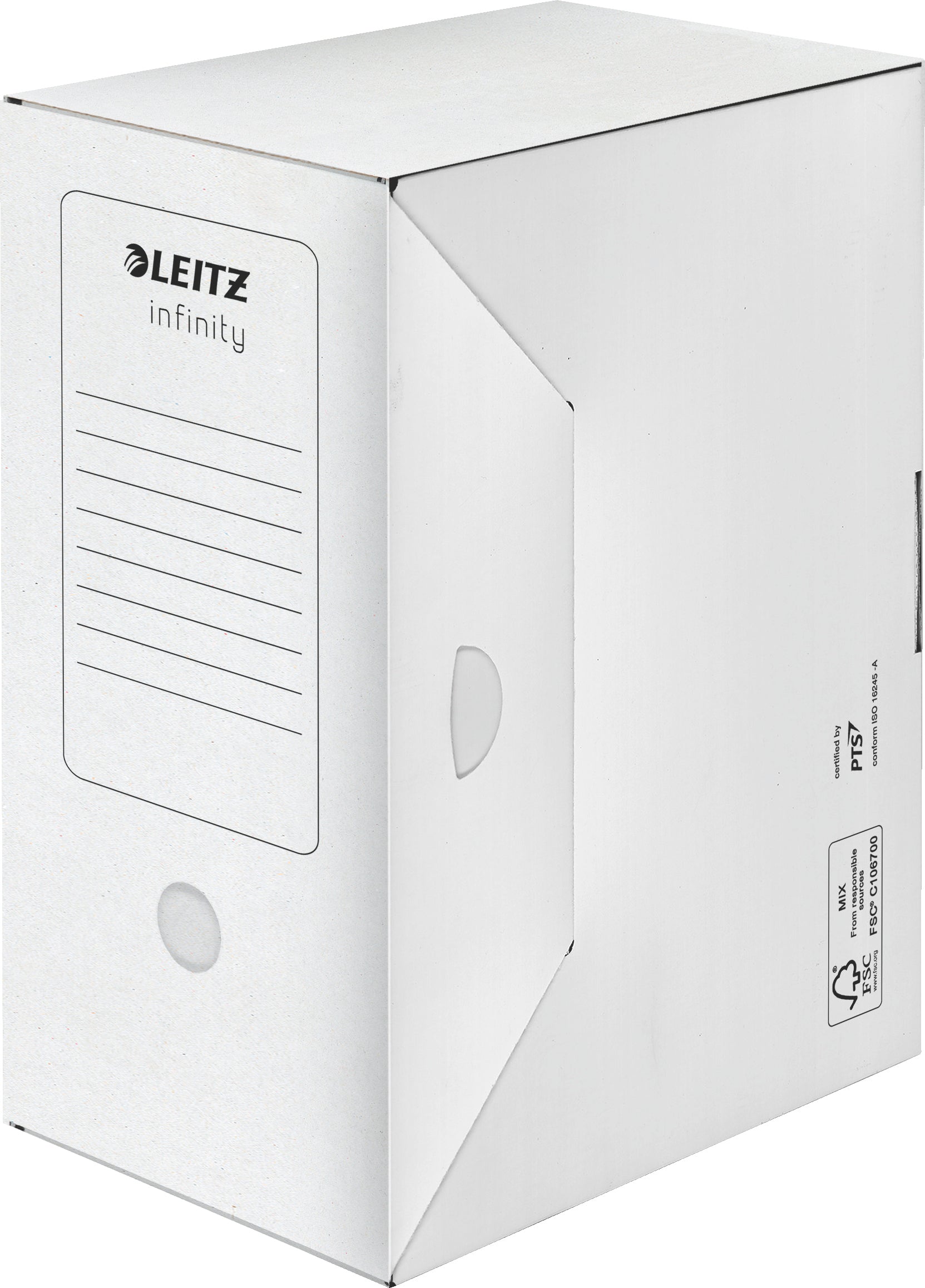 Leitz Infinity Archivschachtel – für A4, B 150 × H 255 × T 330 mm, mit Verschlusslasche, weiss, Karton
