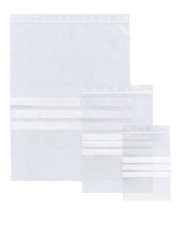 Master'in Druckverschlussbeutel – 120 × 170 mm, 50 µm, mit Beschriftungsfeld, transparent – 6'000 Stk.