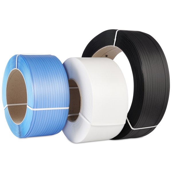 Master'in PP-Umreifungsband – 12 mm × 0,630 mm × 2700 m, Kern-Ø 200 mm, Schwarz – 2 Rollen