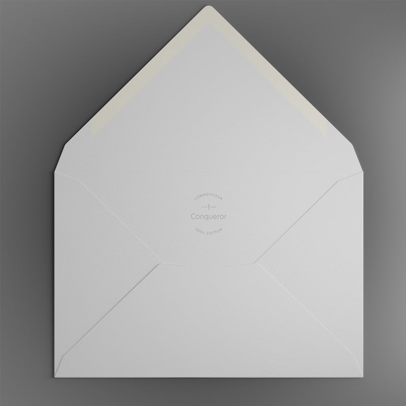 Conqueror Couvert 130 × 195 mm, ohne Fenster, soft white, 100 % Baumwolle, Connoisseur Rag – 250 Stk.
