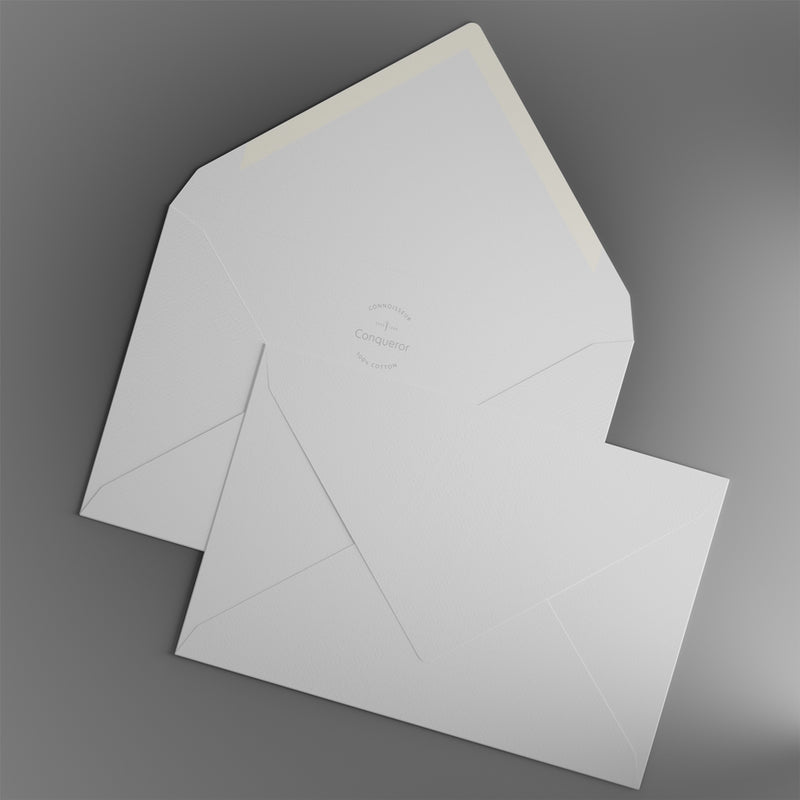 Conqueror Couvert 130 × 195 mm, ohne Fenster, soft white, 100 % Baumwolle, Connoisseur Rag – 250 Stk.