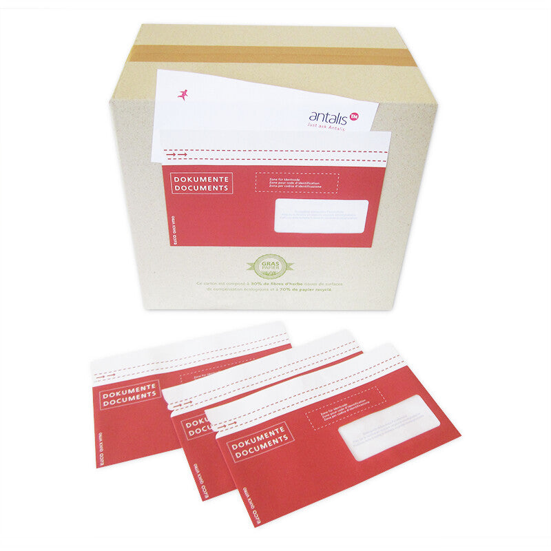 Elco quickvitropaper Dokumententasche – C6/5 (114 × 229 mm), Fenster, bedruckt, rot, selbstklebend – 250 Stück