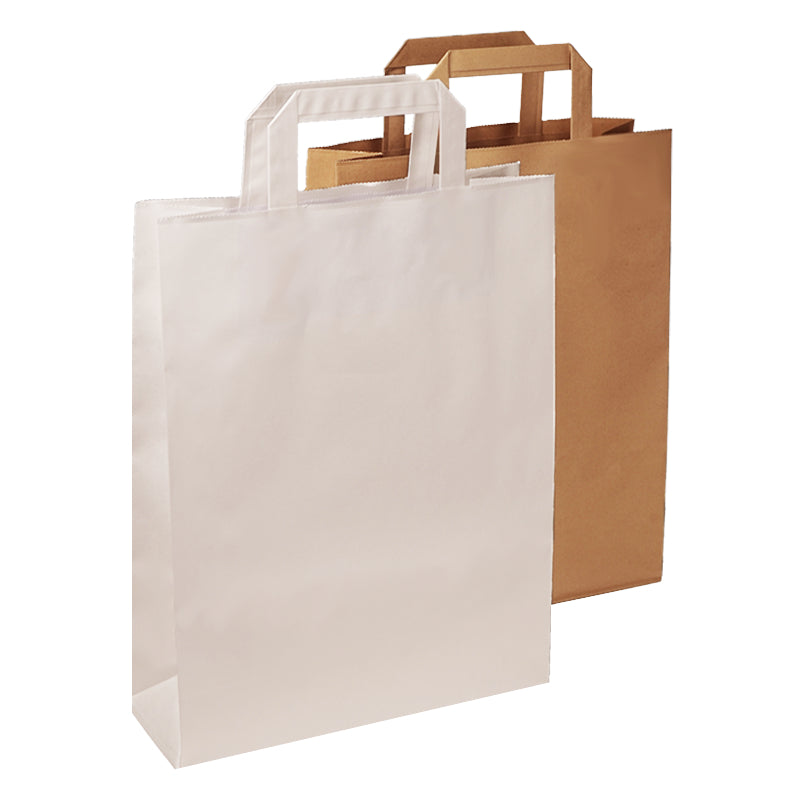 Papiertragetaschen Papiertragetasche mit Flachhenkeln – 32 × 34 × 22 cm – Kraftpapier, 90 g/m² – Braun – 200 Stk.