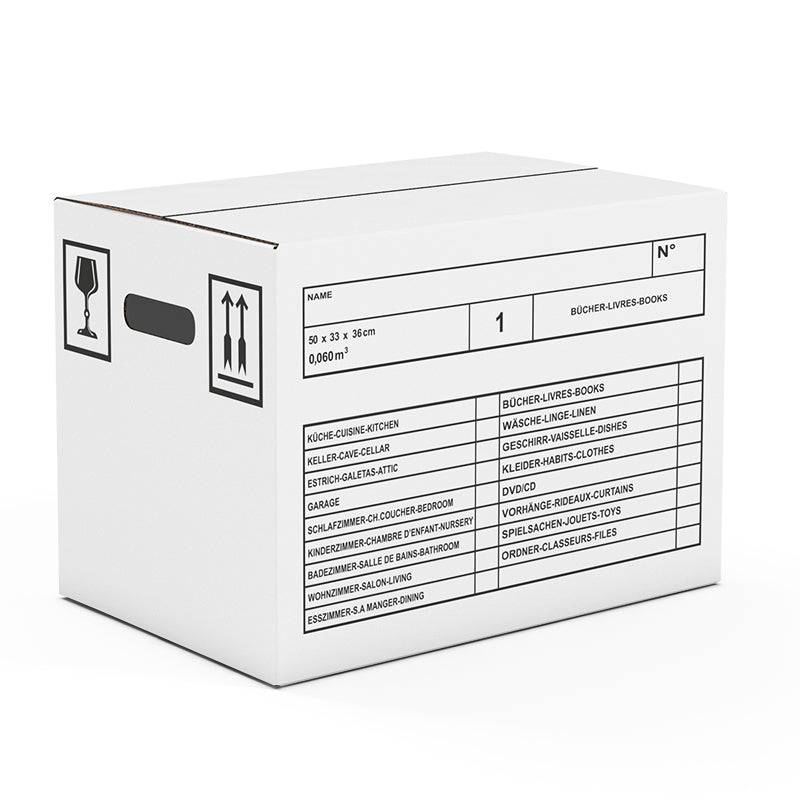 Master'in Umzugsbox, weiss, mit Grifföffnungen – 500 × 330 × 360 mm – 10 Stk.