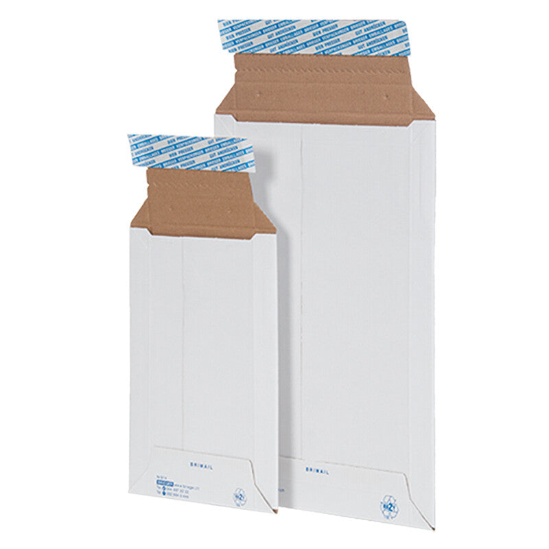 Brimail Karton-Versandtasche – 250 × 350 mm, Schmalseite offen, Wellkarton, Weiss, Selbstklebend – 100 Stück