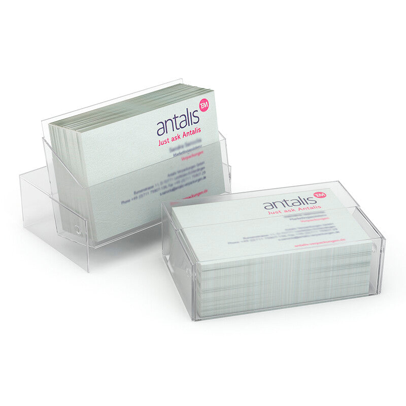 Visitenkarten-box Visitenkartenbox/-halter – Polystyrol, transparent, 86×55×27 mm, Scharnierdeckel, 280 Stück