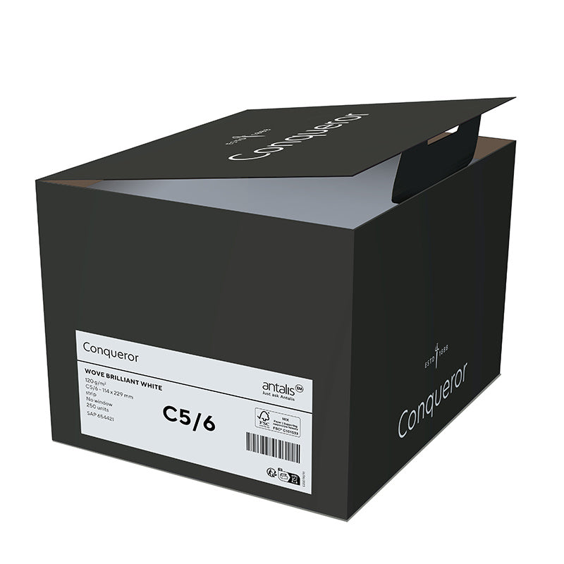 Conqueror Couvert C4 (324 × 229 mm), mit Fenster, haftklebend (Optifix), weiss, Papier – 250 Stk.