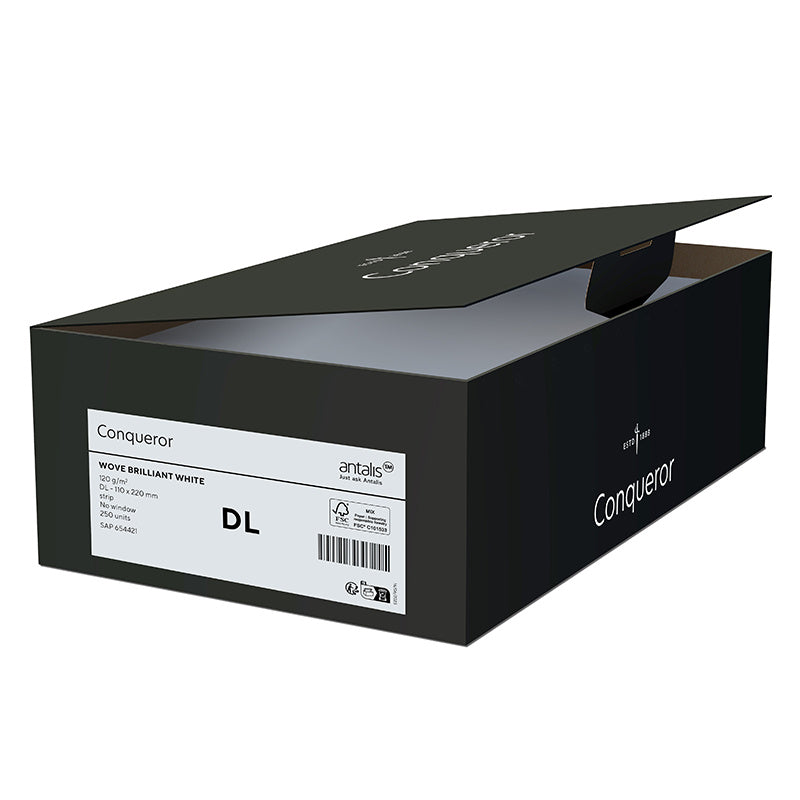 Conqueror Couvert C6/5 (229 × 114 mm), ohne Fenster, haftklebend (Optifix), weiss, 120 g/m² – 250 Stk.