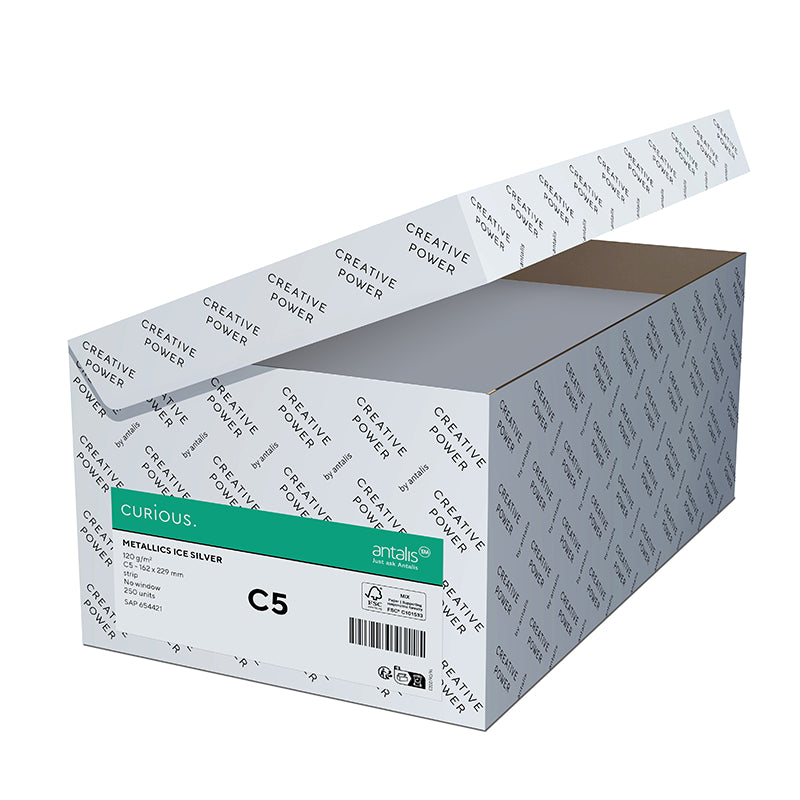Curious Couvert C5 (229 × 162 mm), ohne Fenster, haftklebend (Optifix), Ice Gold, metallic – 50 Stk.