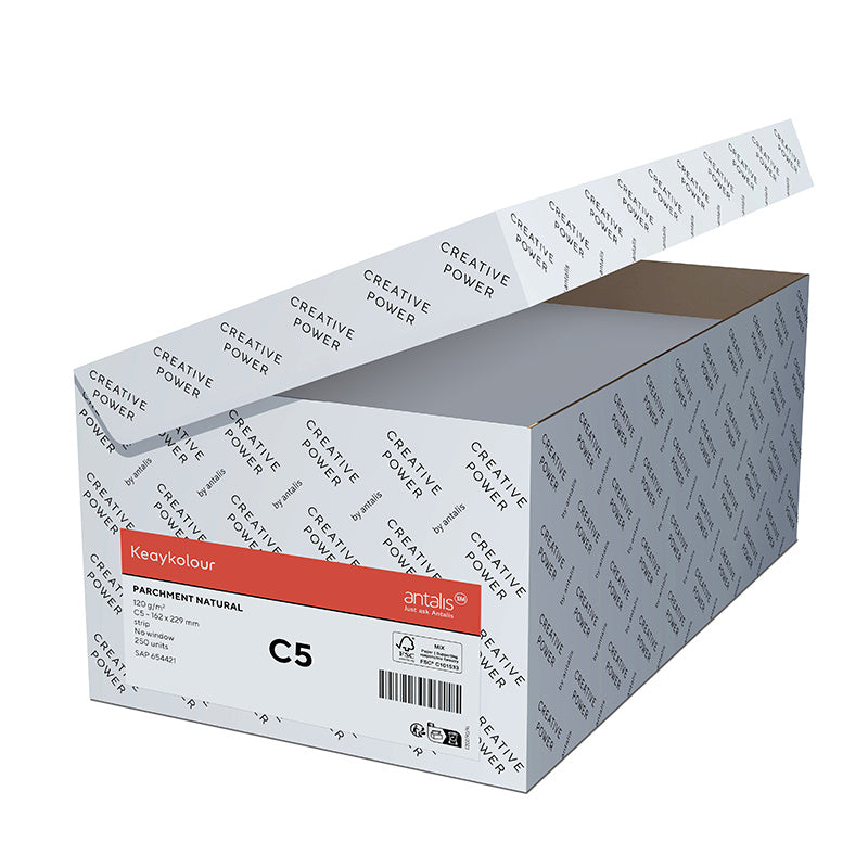 Keaykolour Couvert C5 (229 × 162 mm), ohne Fenster, haftklebend (Optifix), Snow White, Papier – 50 Stk.